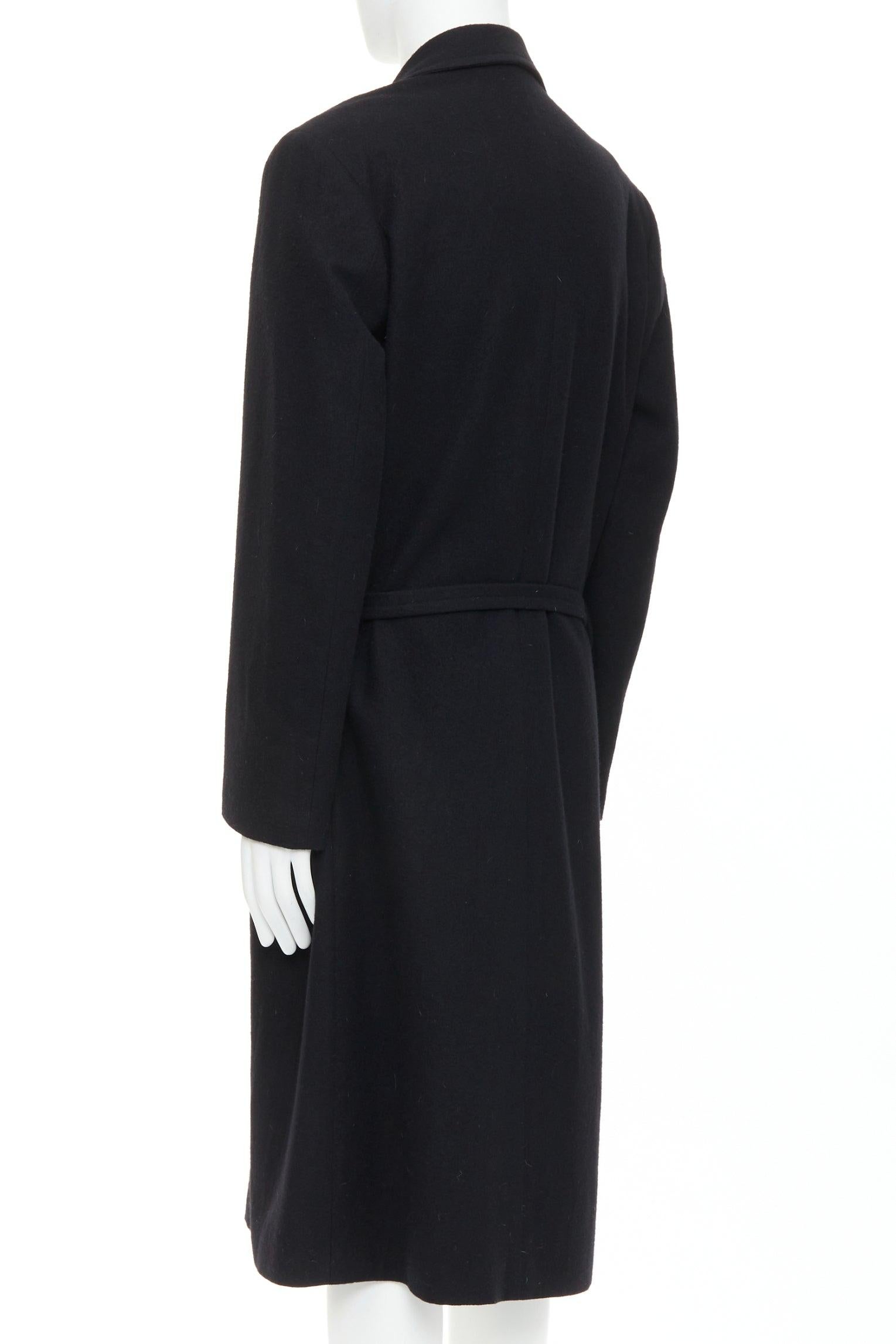YOHJI YAMAMOTO HOMME Abrigo de lana negro con cinturón y bolsillos forrados JP2 M en venta 1