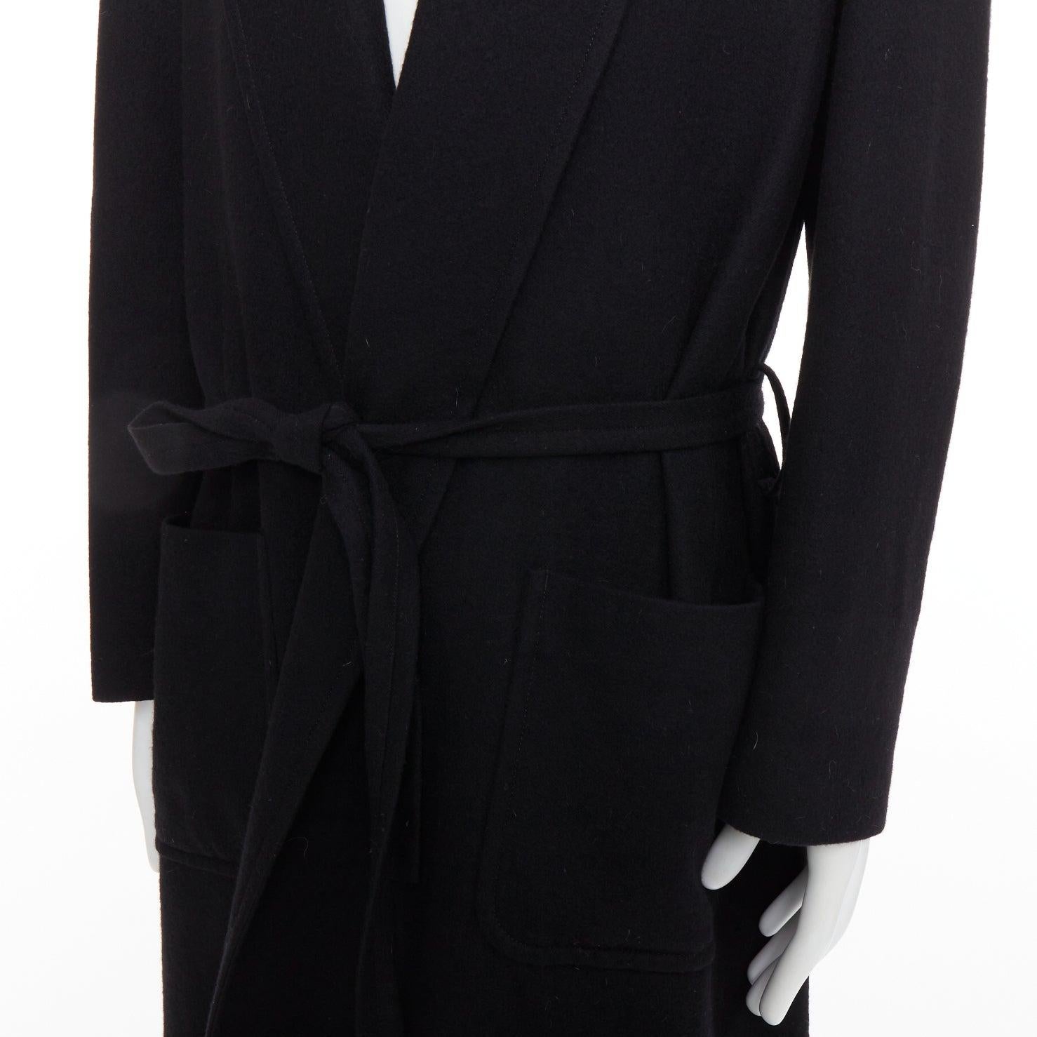 YOHJI YAMAMOTO HOMME Abrigo de lana negro con cinturón y bolsillos forrados JP2 M en venta 2