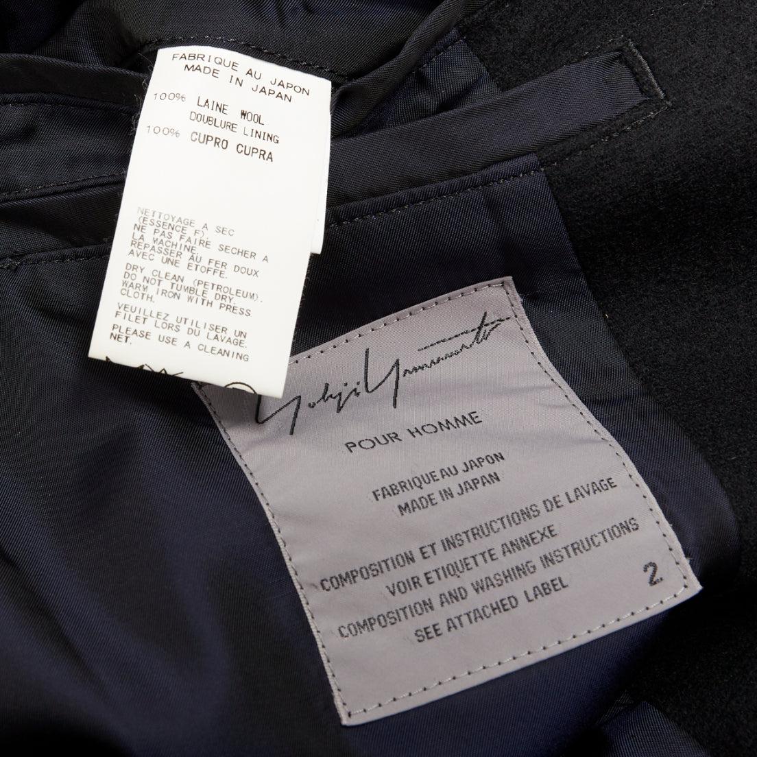 YOHJI YAMAMOTO HOMME Abrigo de lana negro con cinturón y bolsillos forrados JP2 M en venta 3