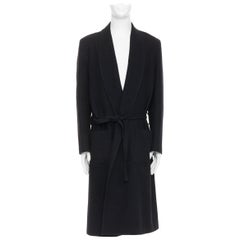 YOHJI YAMAMOTO HOMME cappotto in feltro di lana nero con cintura e tasche foderate JP2 M.