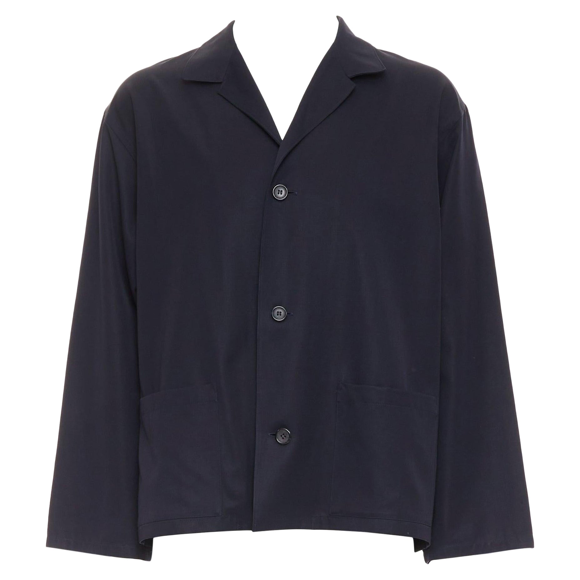 Yohji Yamamoto Homme - blazer in lana navy con maniche a taglio largo e taglio corto M.