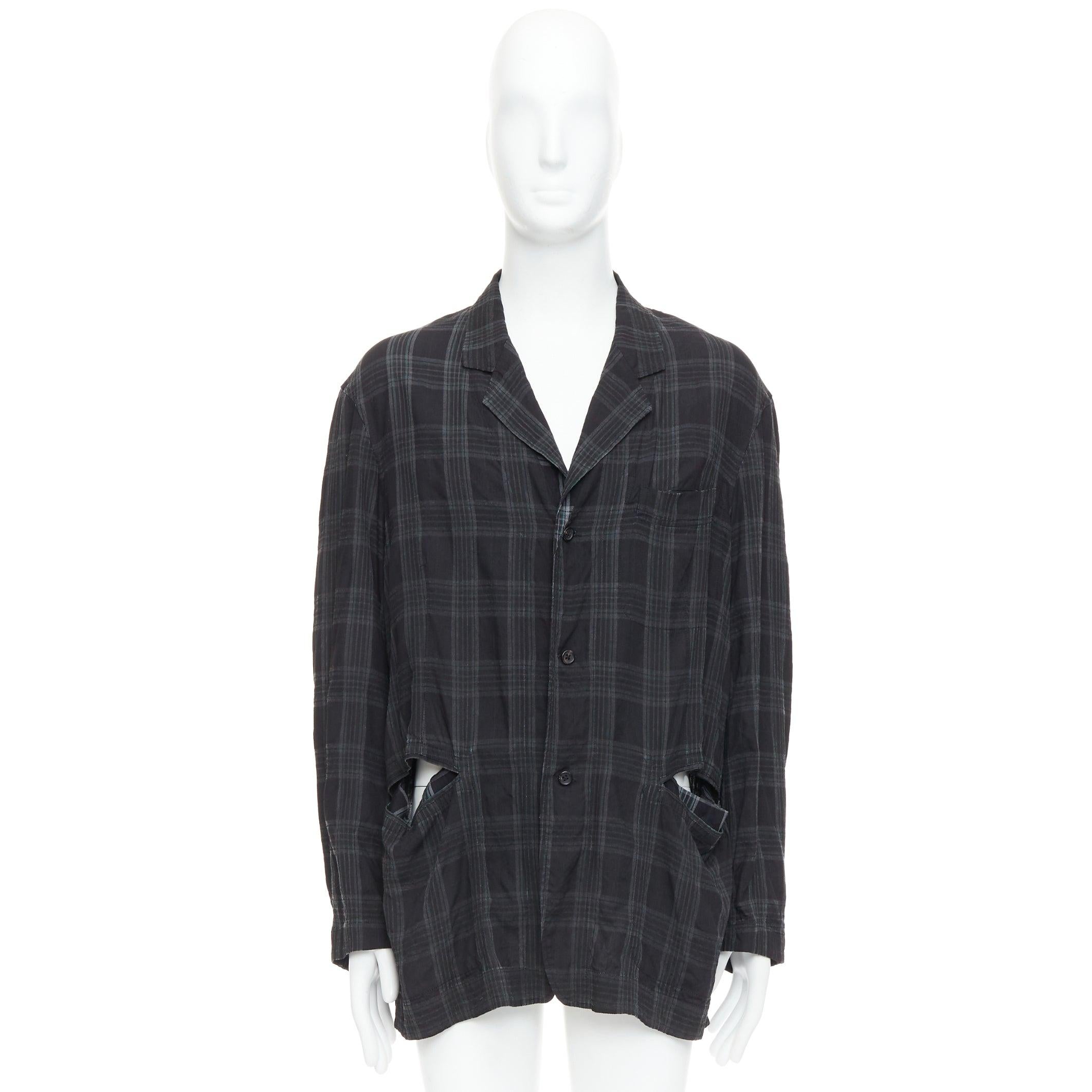 Yohji Yamamoto Homme Plus giacca blazer a quadri grigi con tasche a taglio JP2 M. in vendita 5