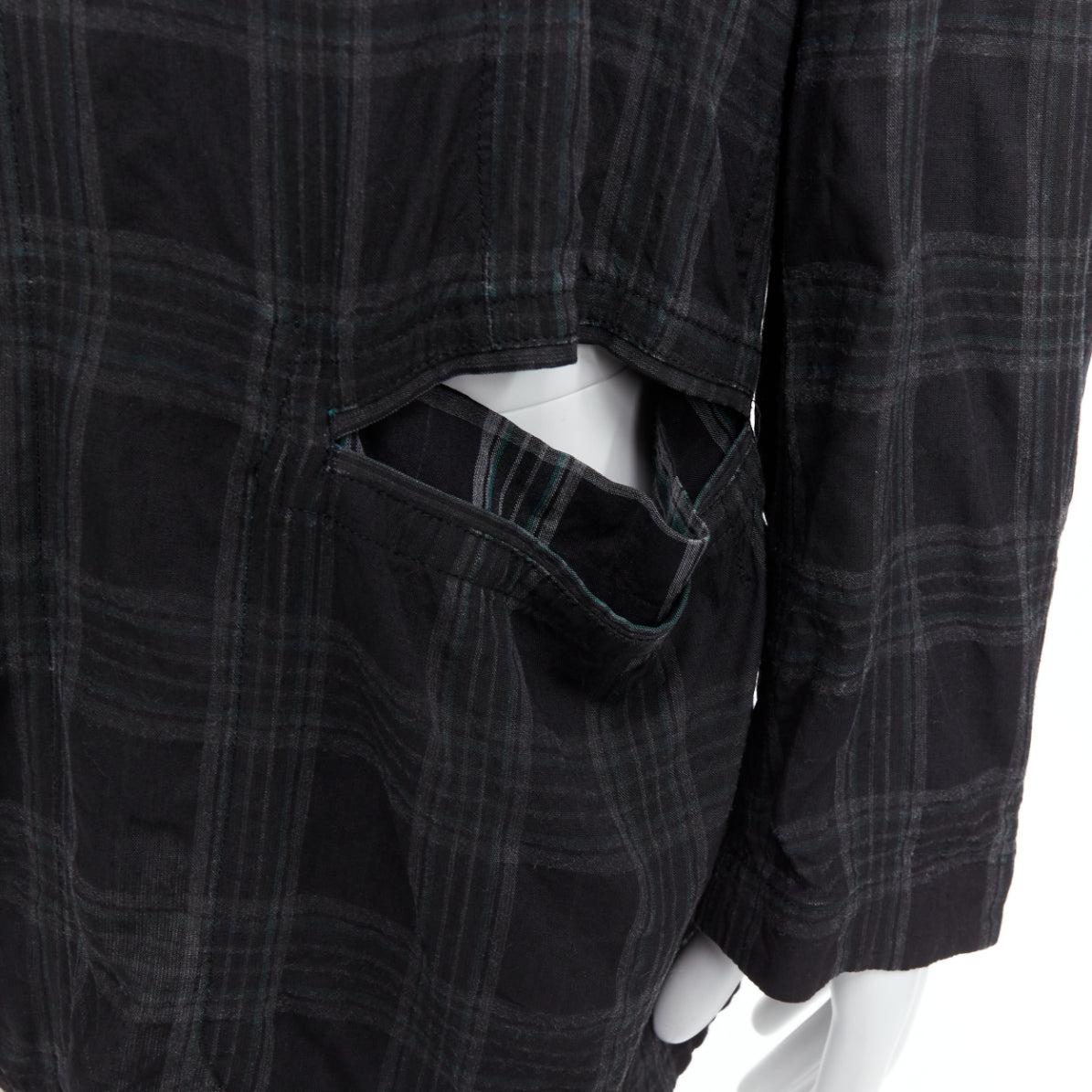 Nero Yohji Yamamoto Homme Plus giacca blazer a quadri grigi con tasche a taglio JP2 M. in vendita