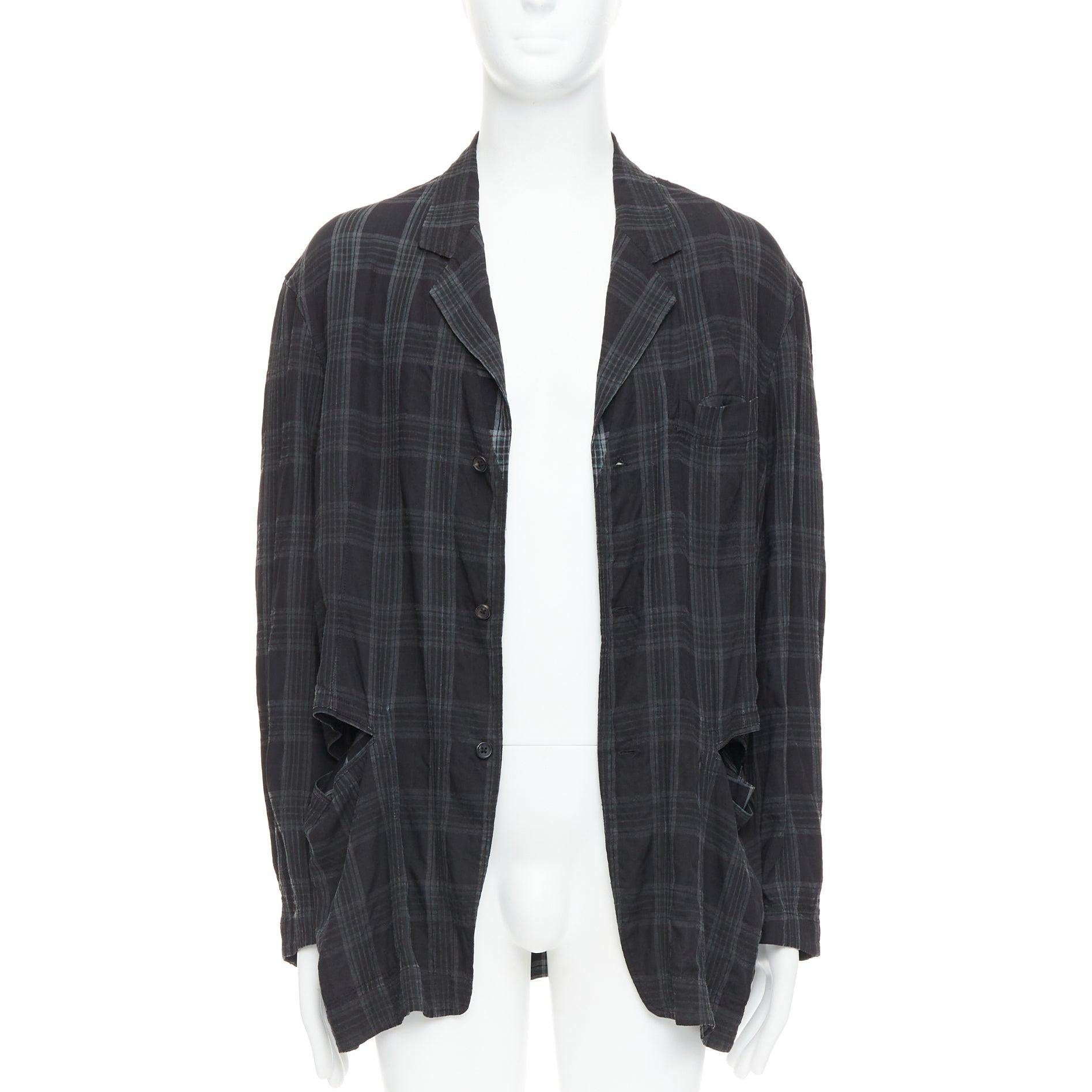 Yohji Yamamoto Homme Plus giacca blazer a quadri grigi con tasche a taglio JP2 M. In condizioni ottime in vendita a Hong Kong, NT