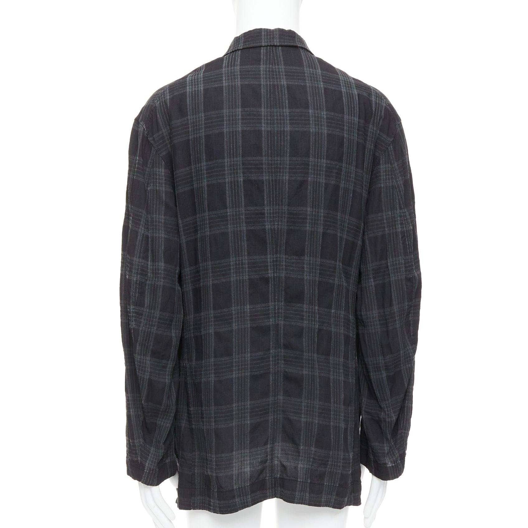 Yohji Yamamoto Homme Plus giacca blazer a quadri grigi con tasche a taglio JP2 M. in vendita 1