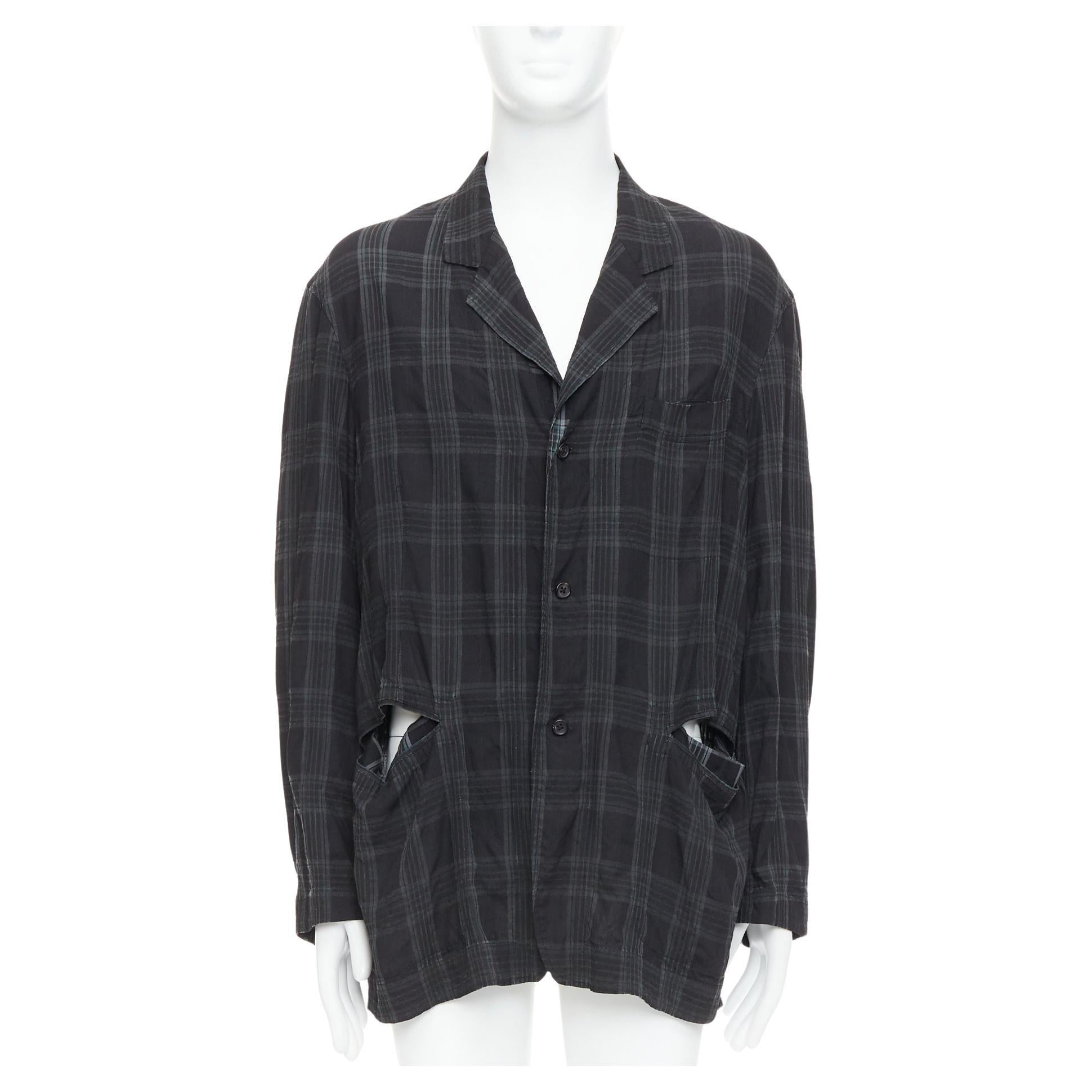 Yohji Yamamoto Homme Plus giacca blazer a quadri grigi con tasche a taglio JP2 M.