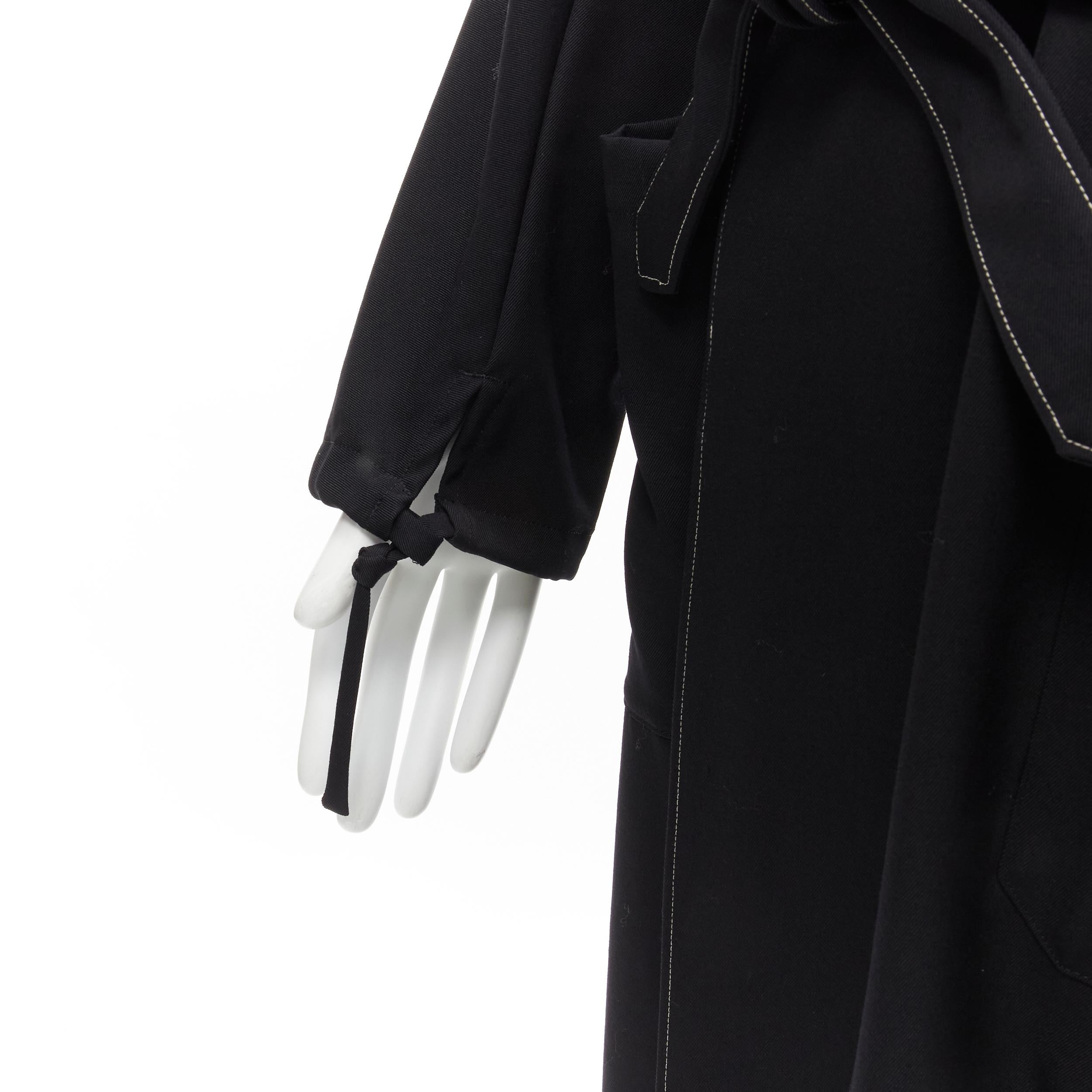 YOHJI YAMAMOTO HOMME Vintage black white topstitched draped belted coat M For Sale 5