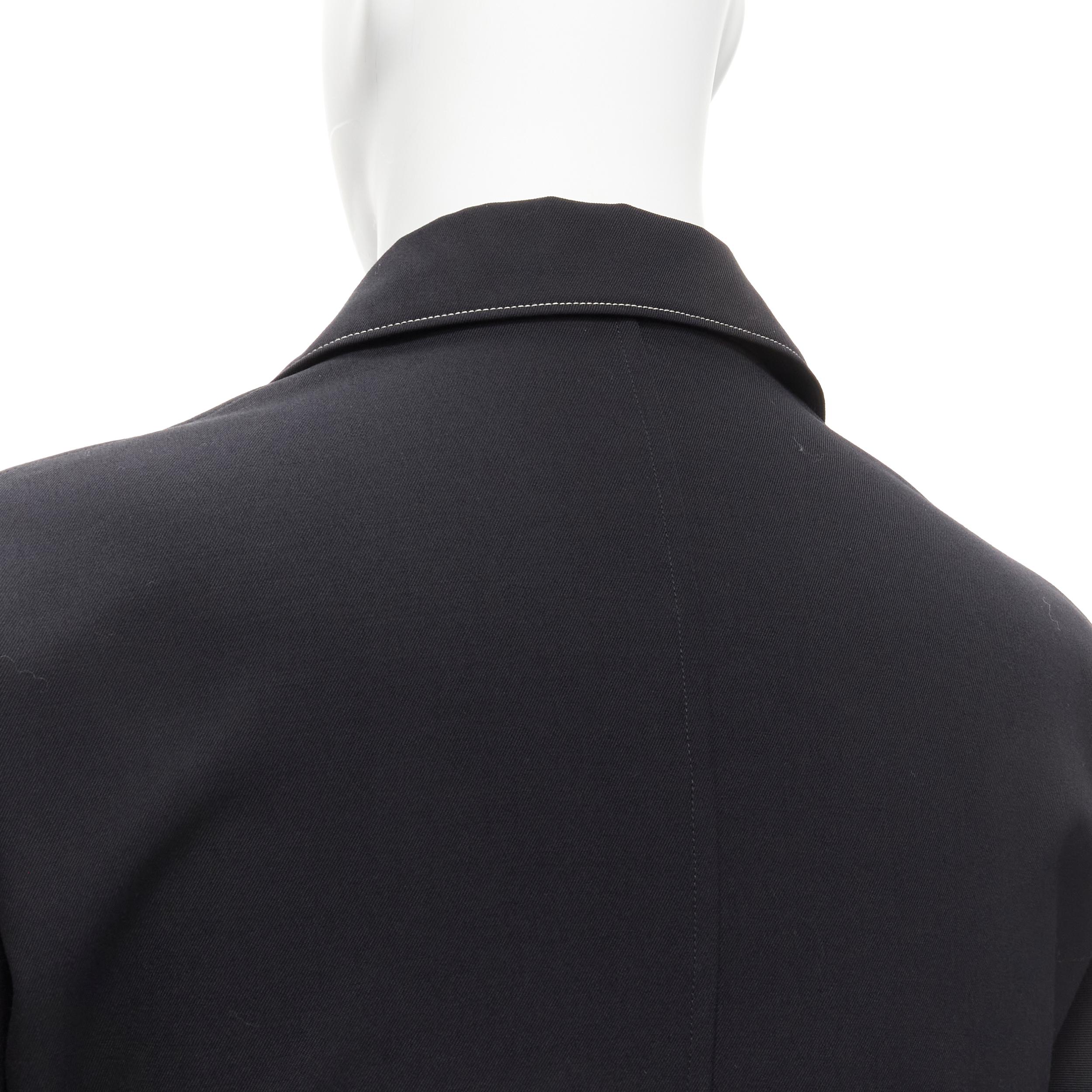 YOHJI YAMAMOTO HOMME Vintage black white topstitched draped belted coat M For Sale 6