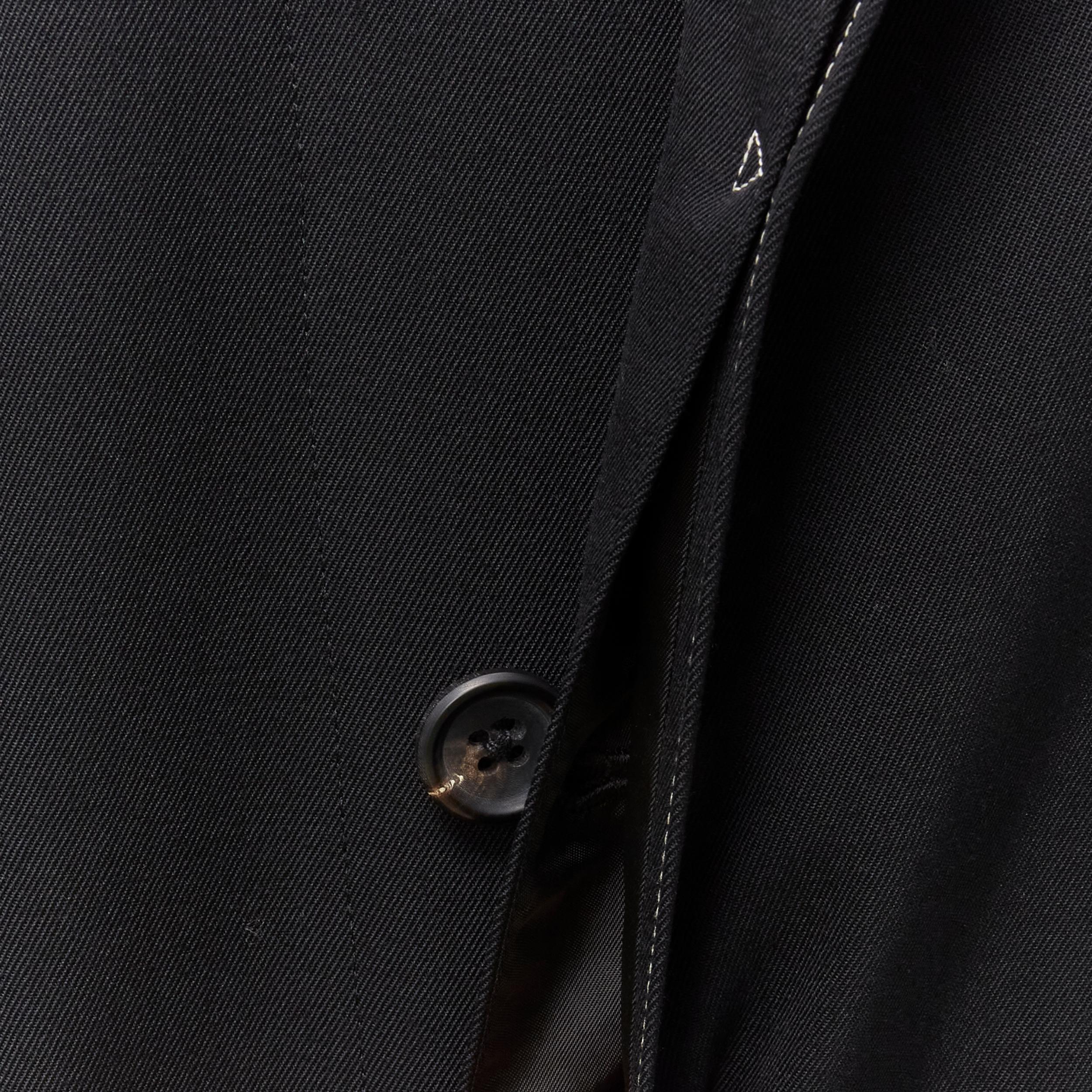 YOHJI YAMAMOTO HOMME Vintage black white topstitched draped belted coat M For Sale 8
