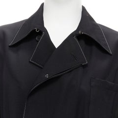 YOHJI YAMAMOTO HOMME Vintage black white topstitched draped belted coat M