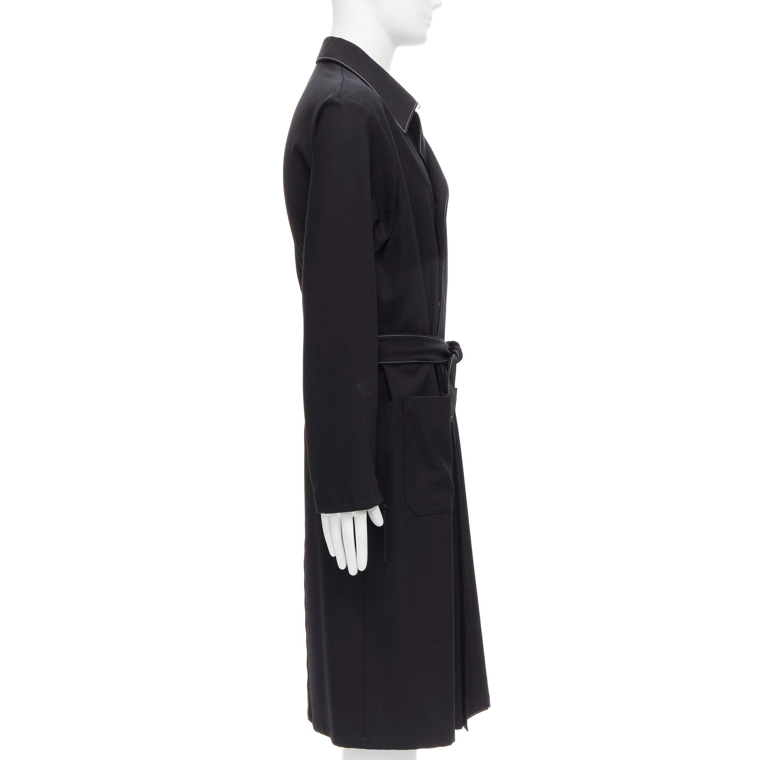 Men's YOHJI YAMAMOTO HOMME Vintage black white topstitched draped belted coat M For Sale