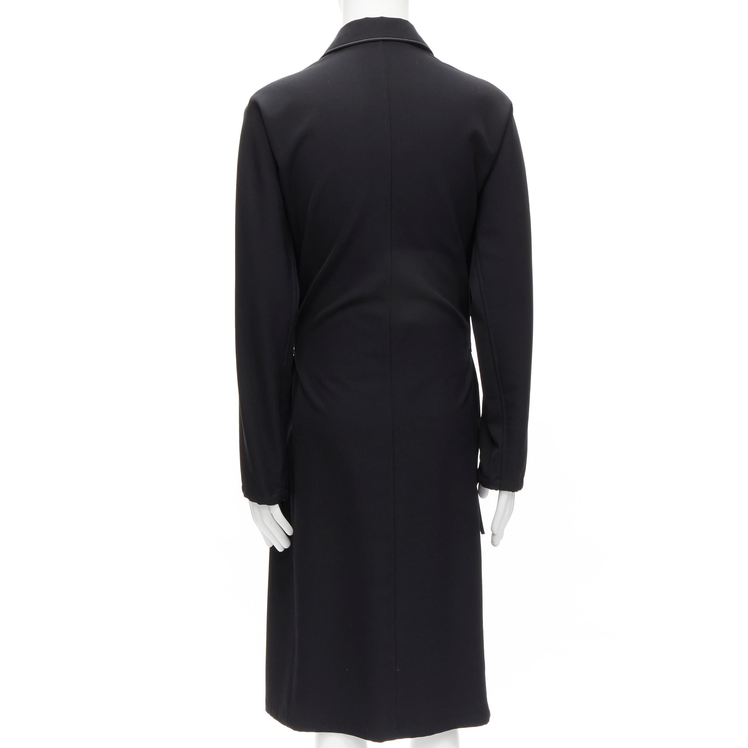 YOHJI YAMAMOTO HOMME Vintage black white topstitched draped belted coat M For Sale 1