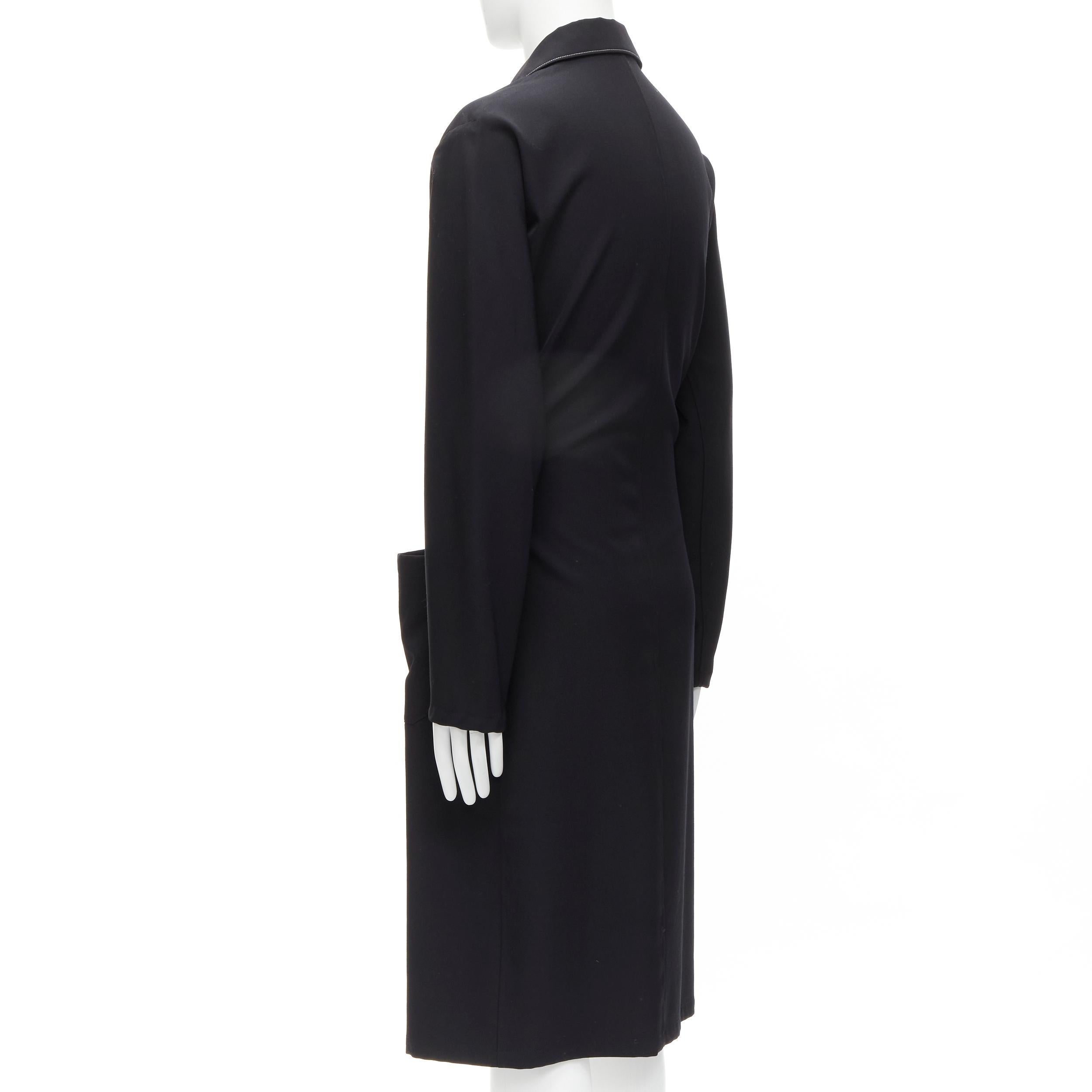 YOHJI YAMAMOTO HOMME Vintage black white topstitched draped belted coat M For Sale 2