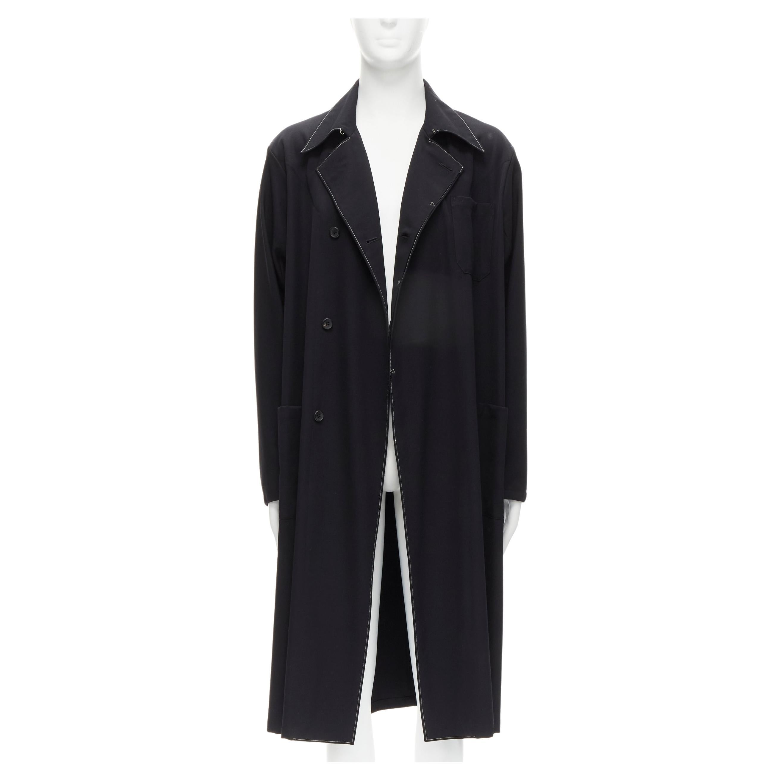 YOHJI YAMAMOTO HOMME Vintage black white topstitched draped belted coat M For Sale