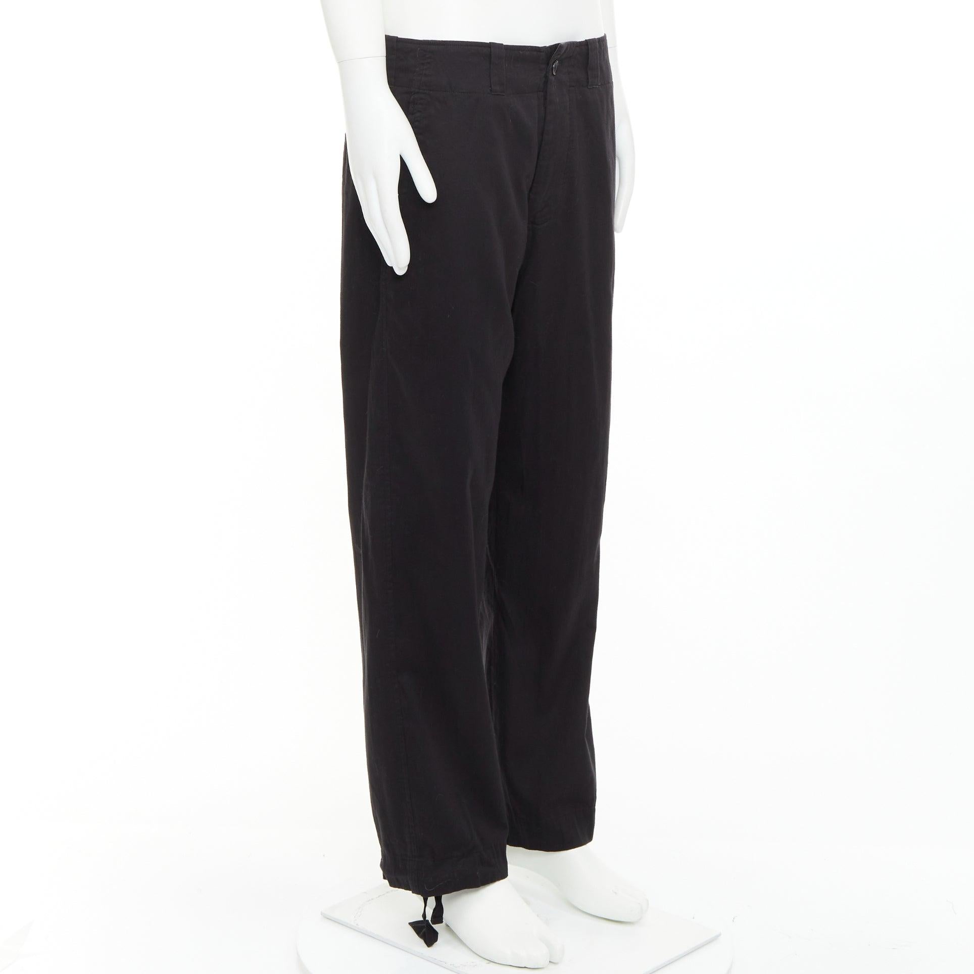 Nero Yohji Yamamoto Homme Pantaloni vintage in cotone con tasca con zip e coulisse JP4 XL in vendita