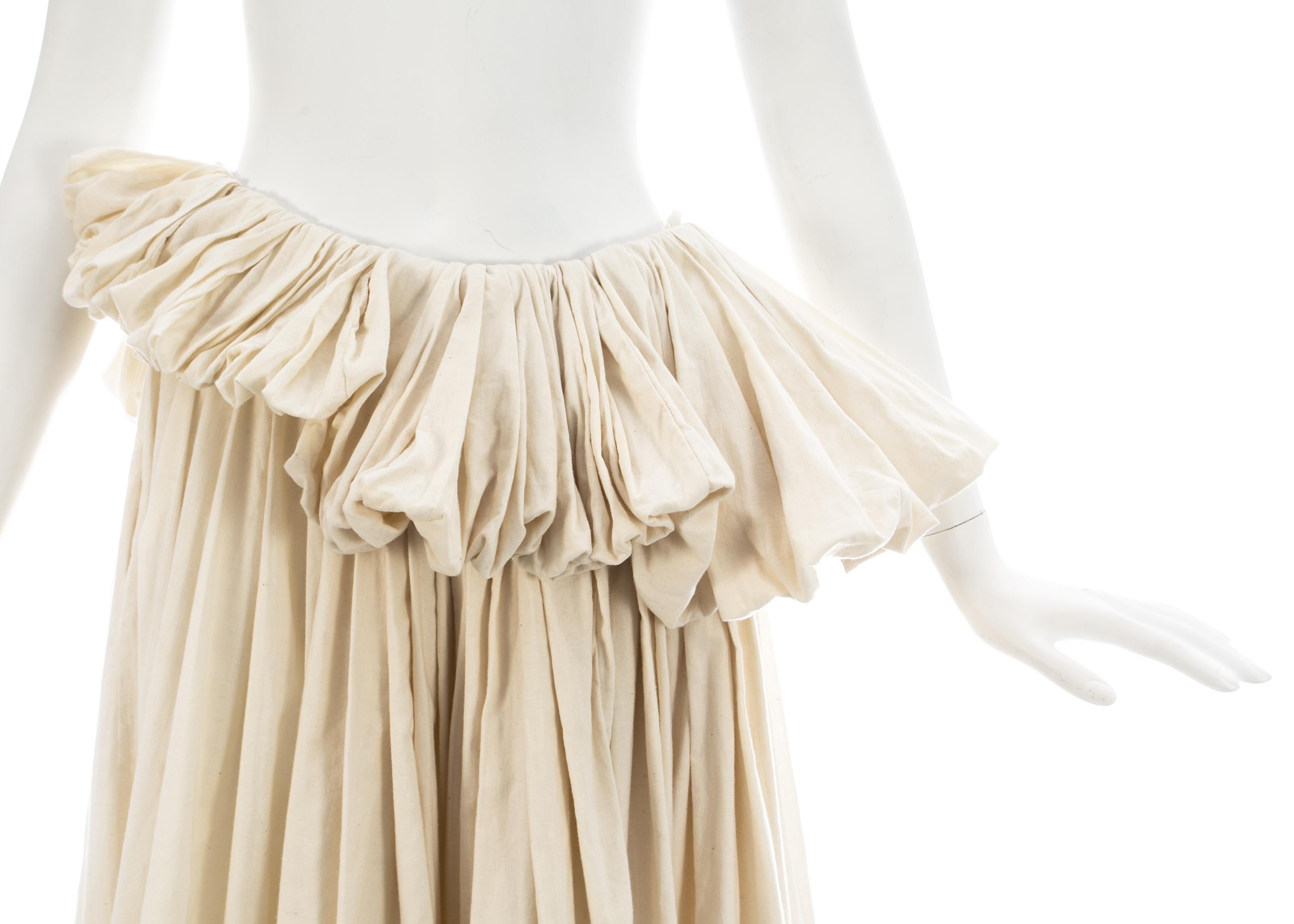 Beige Yohji Yamamoto ivory cotton pleated mushroom skirt, ss 2000 For Sale