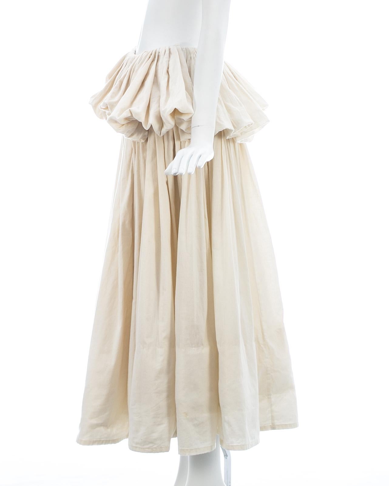 Yohji Yamamoto ivory cotton pleated mushroom skirt, ss 2000 For Sale 1