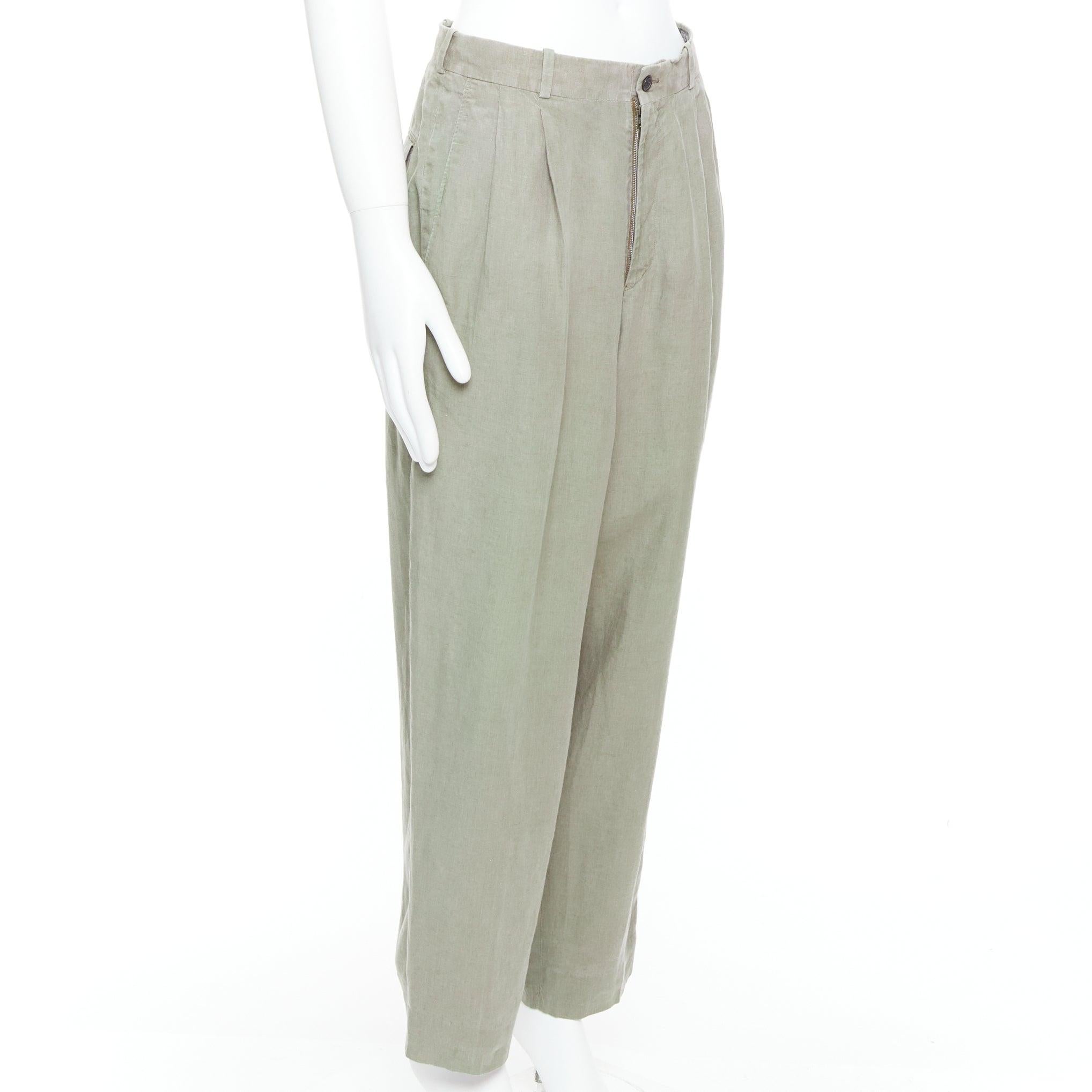 Beige YOHJI YAMAMOTO Pantalon large plissé à l'avant et effilé vert kaki S en vente