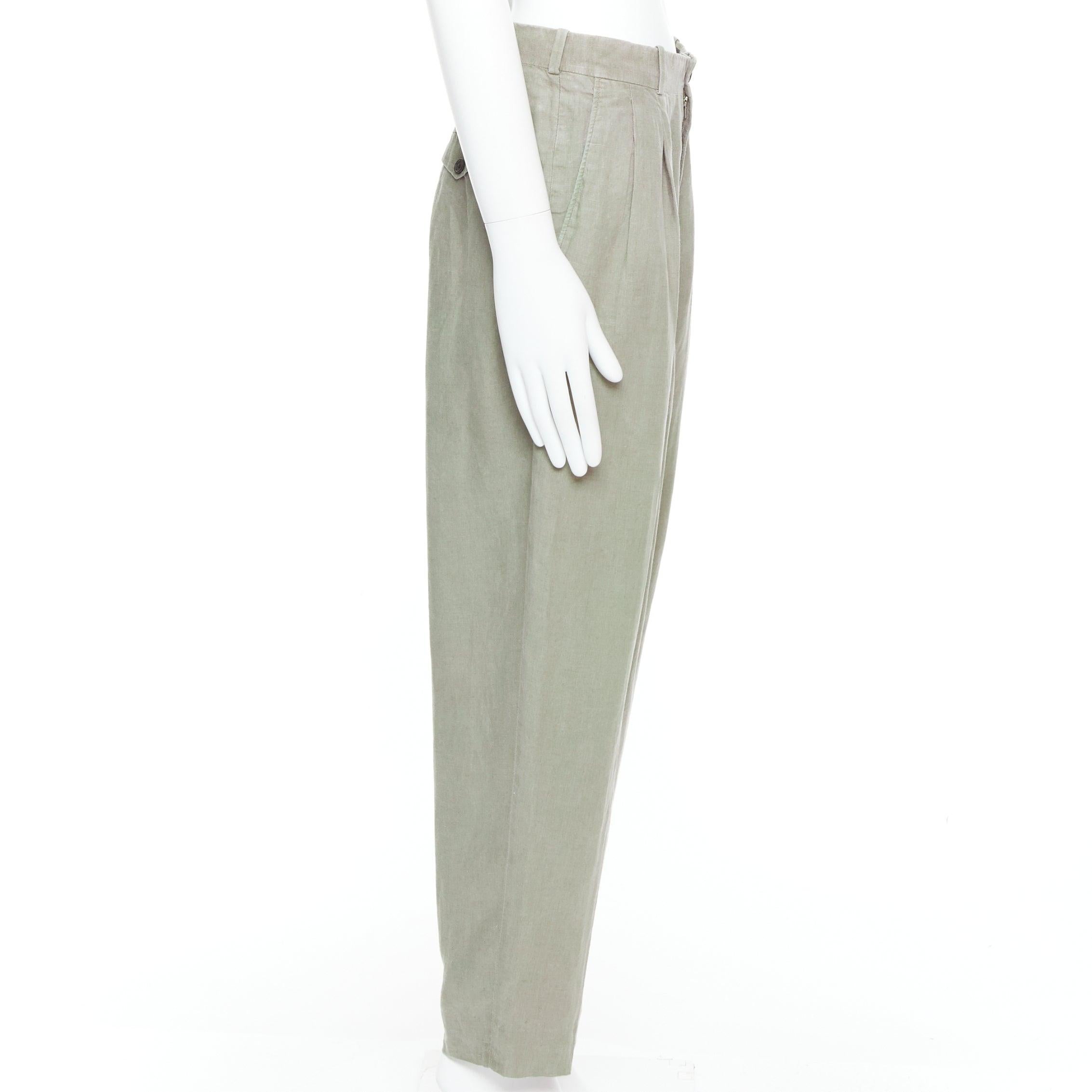 YOHJI YAMAMOTO Pantalon large plissé à l'avant et effilé vert kaki S État moyen - En vente à Hong Kong, NT