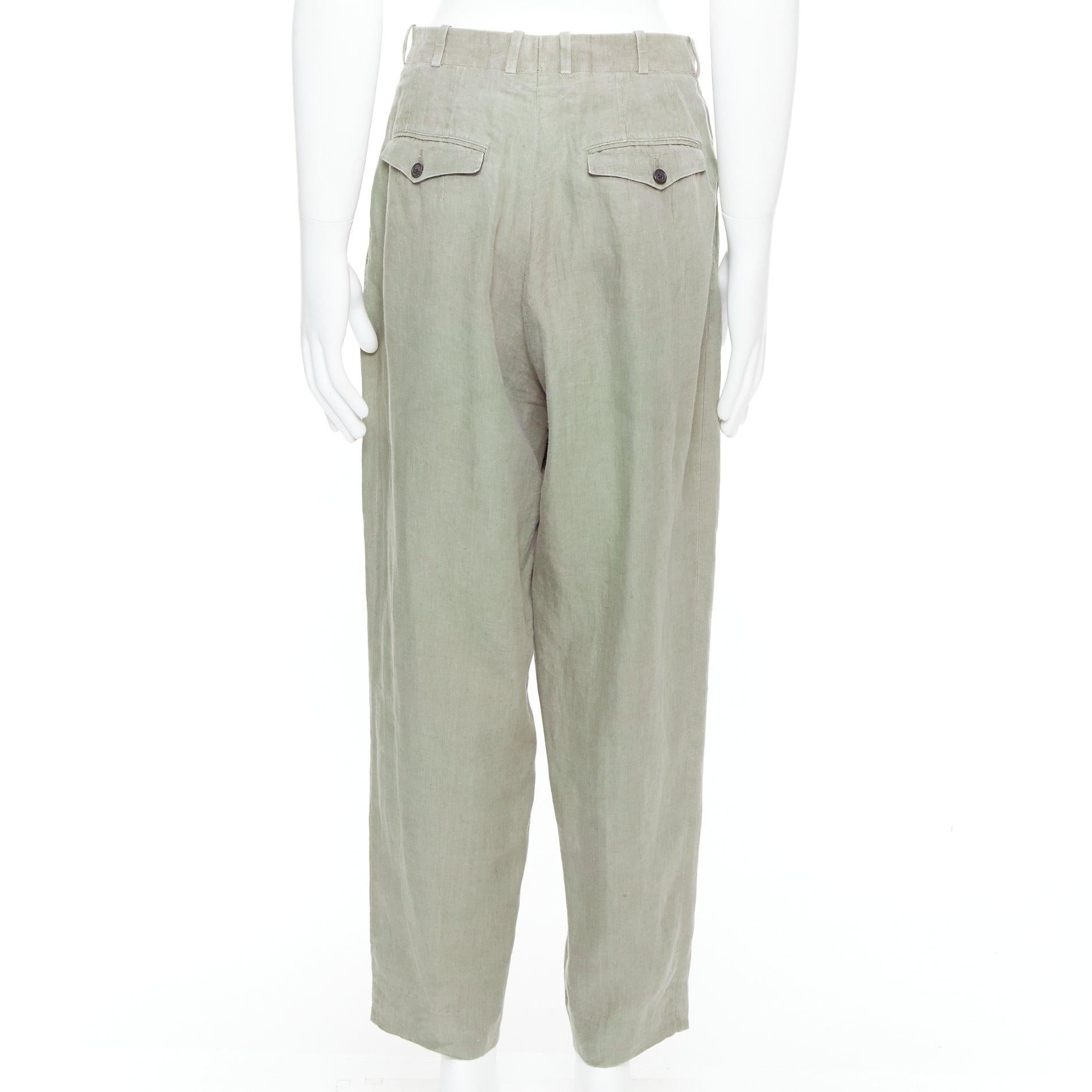 YOHJI YAMAMOTO Pantalon large plissé à l'avant et effilé vert kaki S Pour hommes en vente
