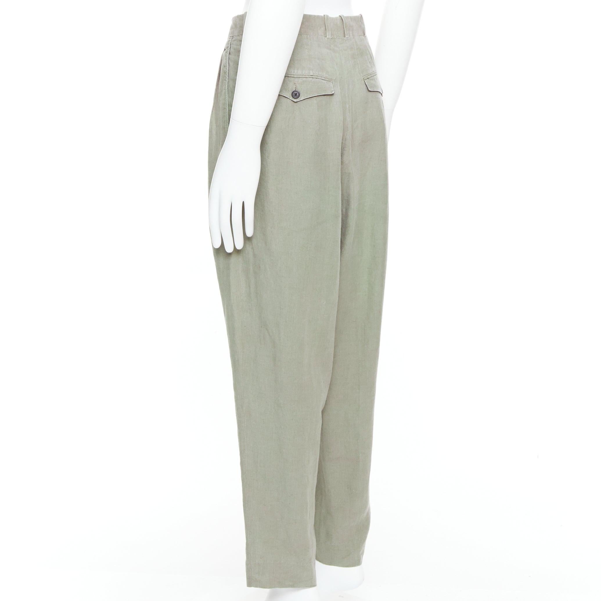 YOHJI YAMAMOTO Pantalon large plissé à l'avant et effilé vert kaki S en vente 1