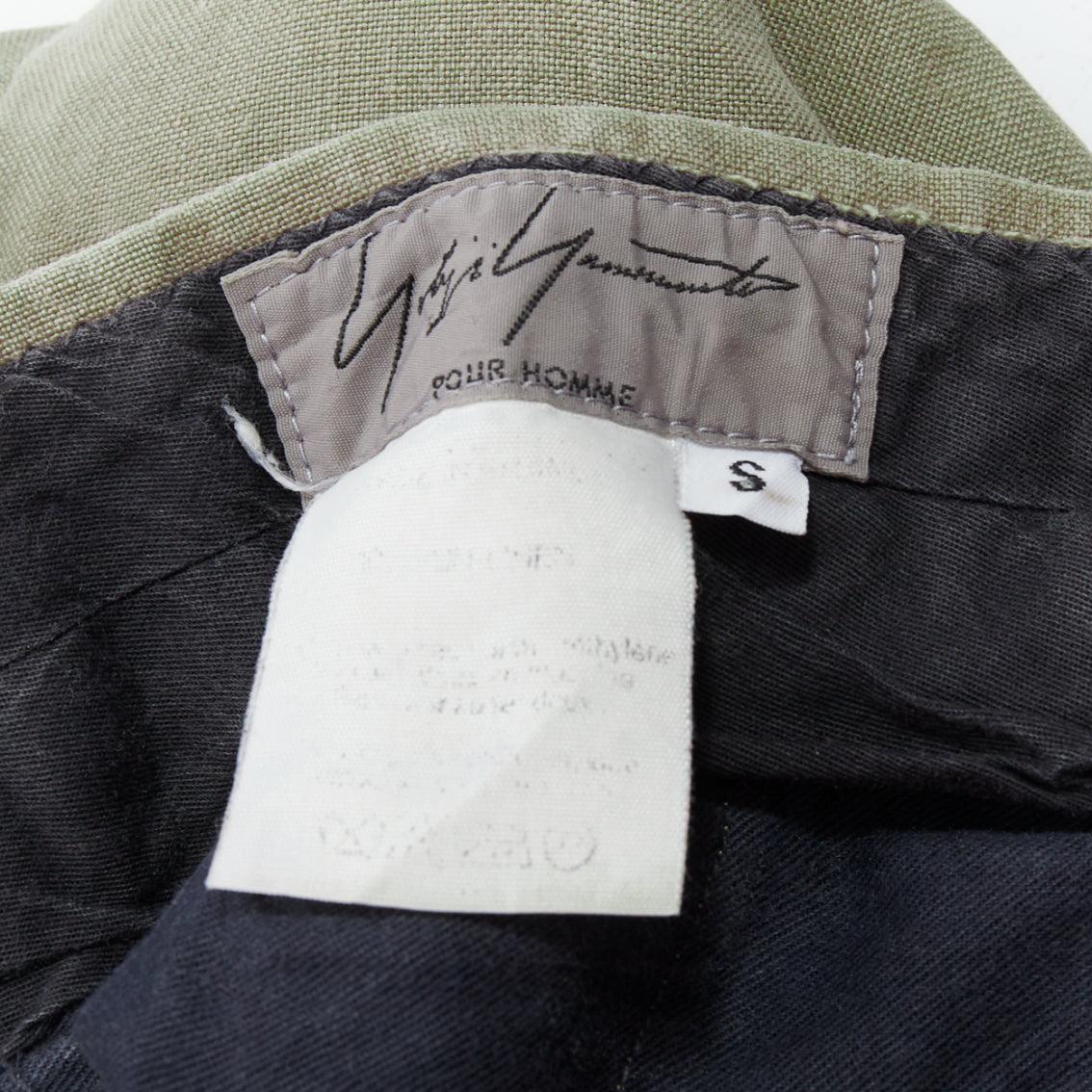 YOHJI YAMAMOTO Pantalon large plissé à l'avant et effilé vert kaki S en vente 3