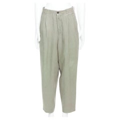YOHJI YAMAMOTO khakigrüne Leinenfaltenhose mit konisch zulaufendem Bein S