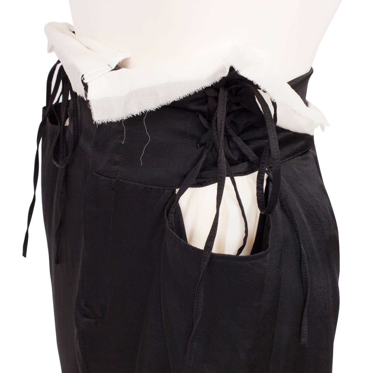 Yohji Yamamoto Lace up Black White Double layered Skirt 1990's 1