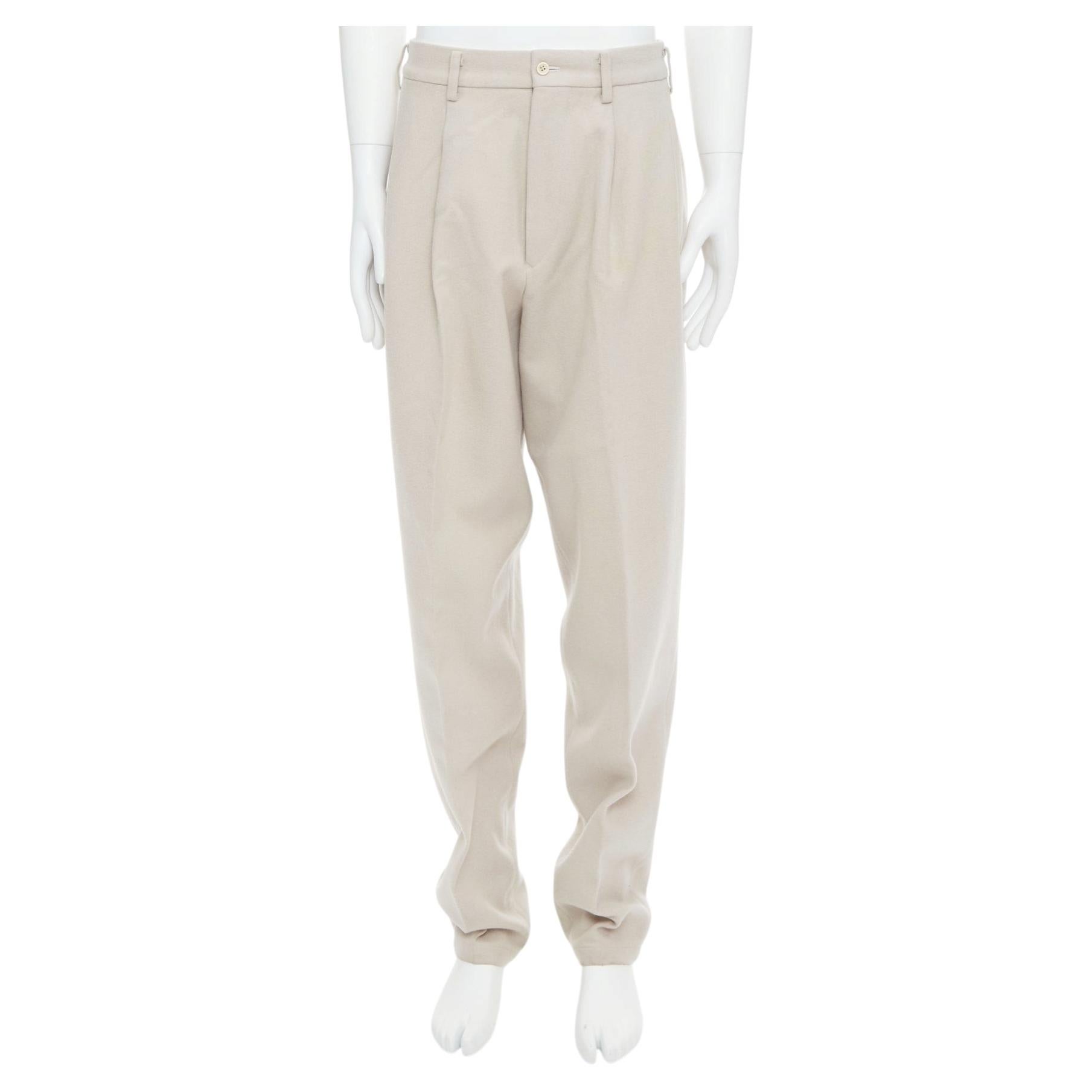 YOHJI YAMAMOTO light beige wool blend tapered 3D pleated pants L