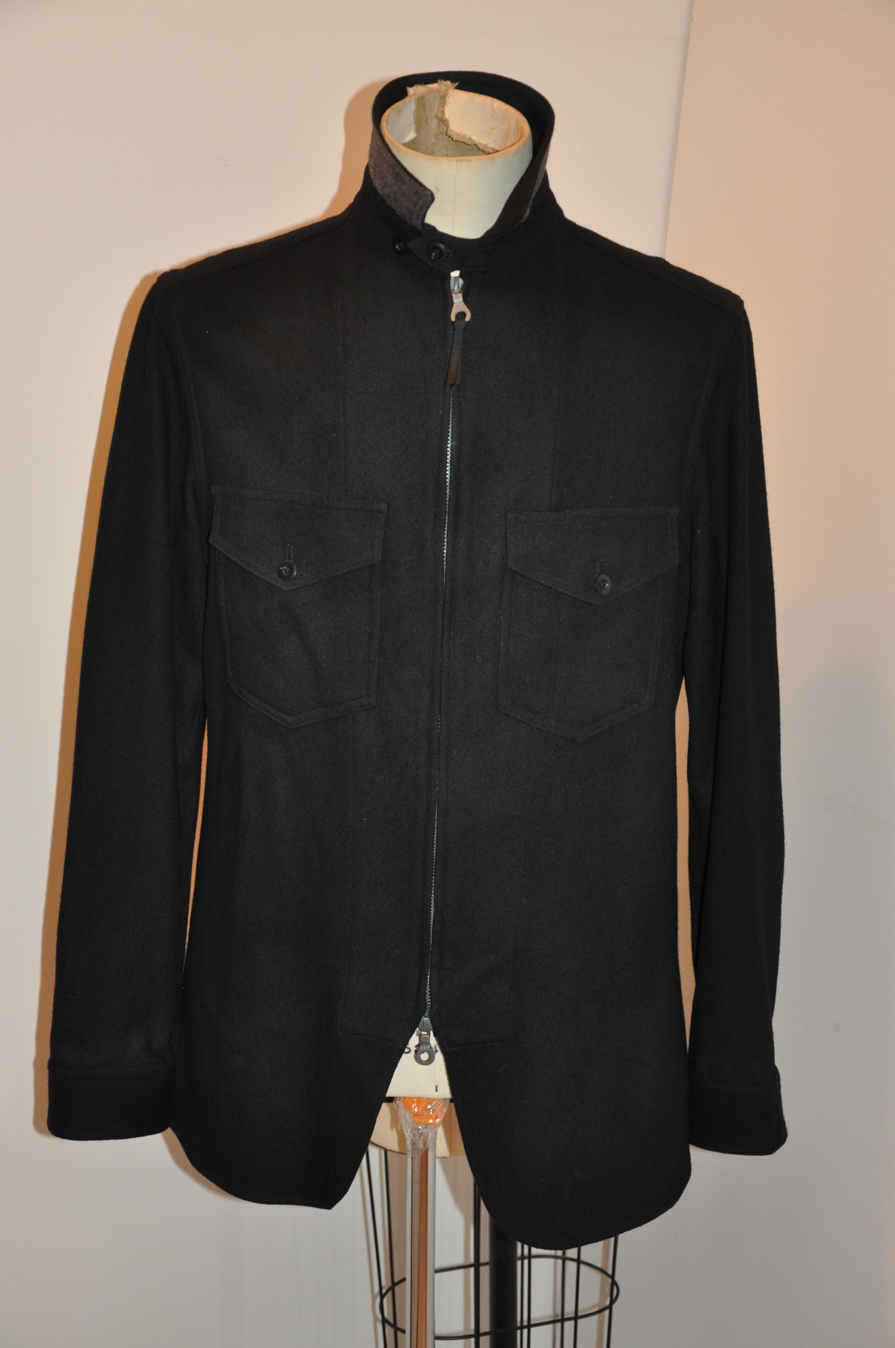 Yohji Yamamoto Men's Black 2-Way Zipper Front Patch Pocket Scallop Hem Jacket  For Sale 1