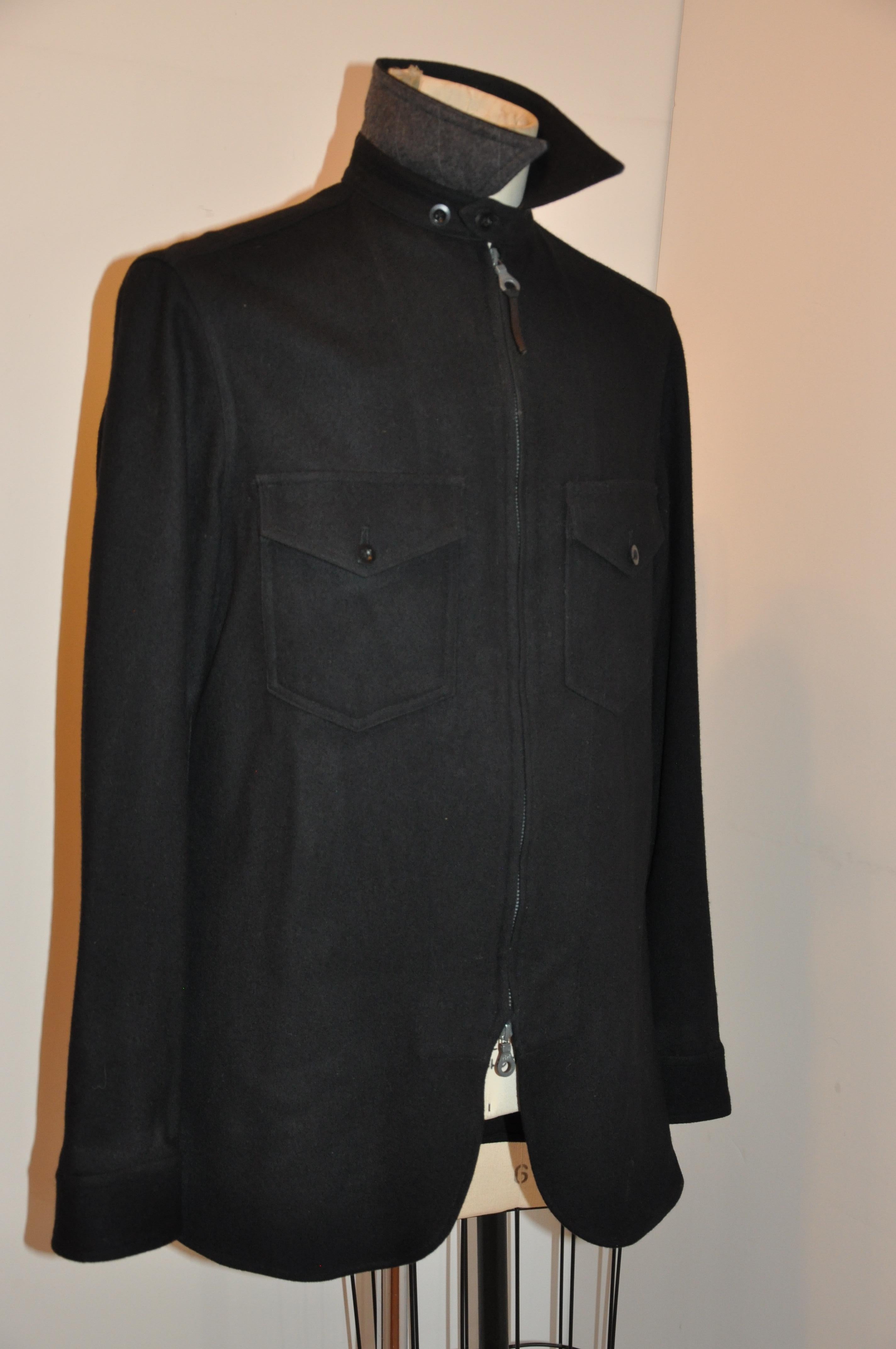 Yohji Yamamoto Men's Black 2-Way Zipper Front Patch Pocket Scallop Hem Jacket  For Sale 3