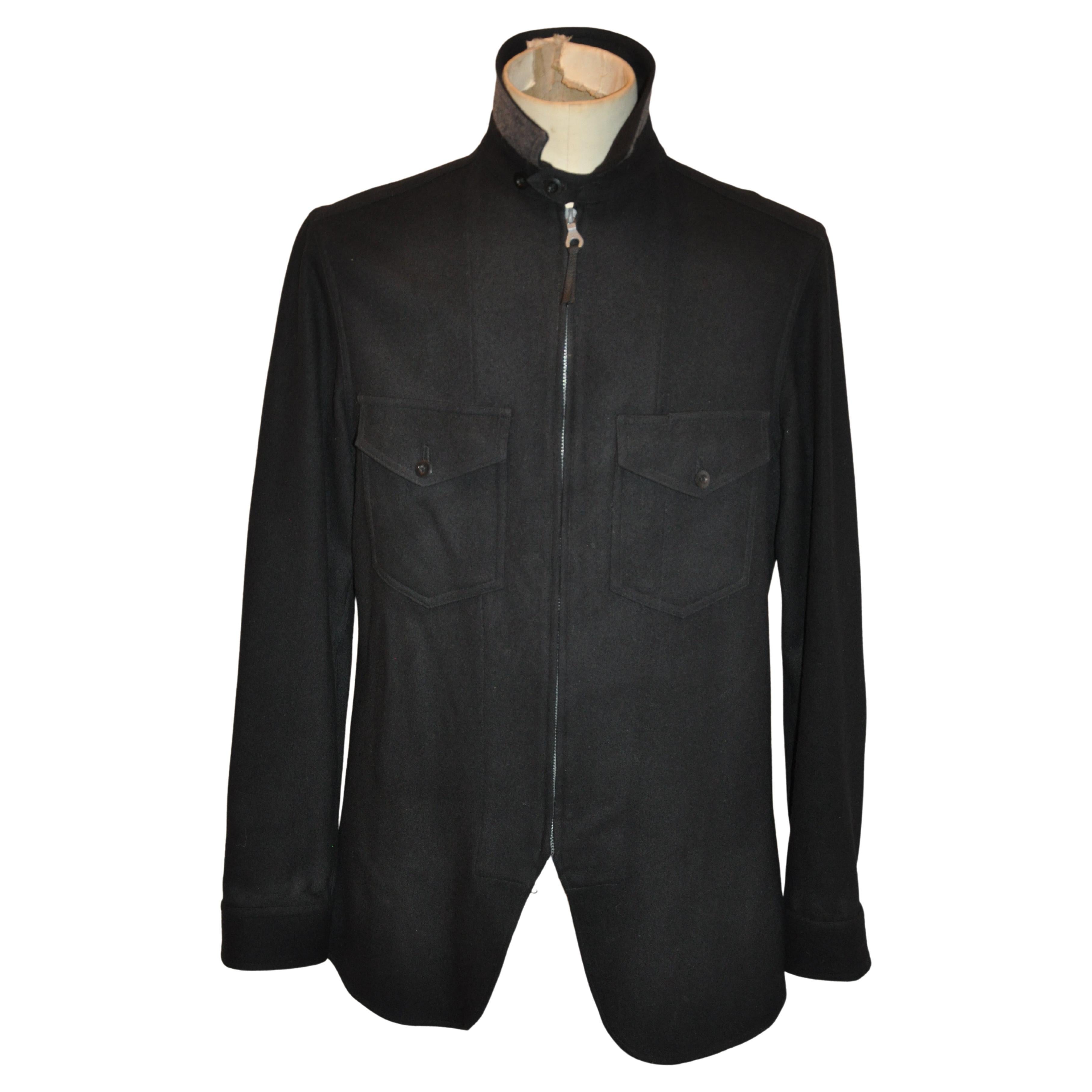 Yohji Yamamoto Men's Black 2-Way Zipper Front Patch Pocket Scallop Hem Jacket 