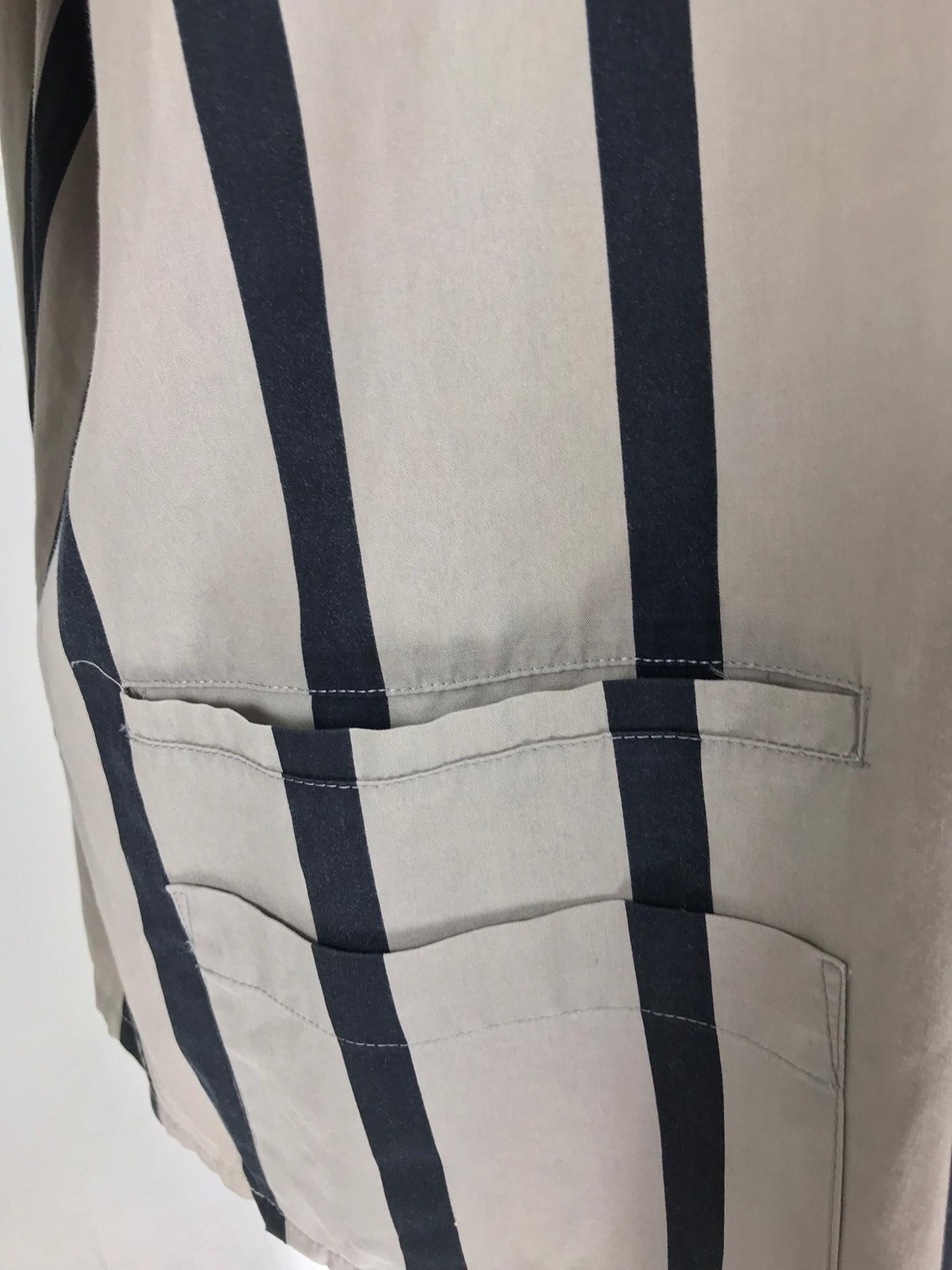 Yohji Yamamoto Mens Black and Taupe Cotton Stripe Button Front Work Jacket 1990 2