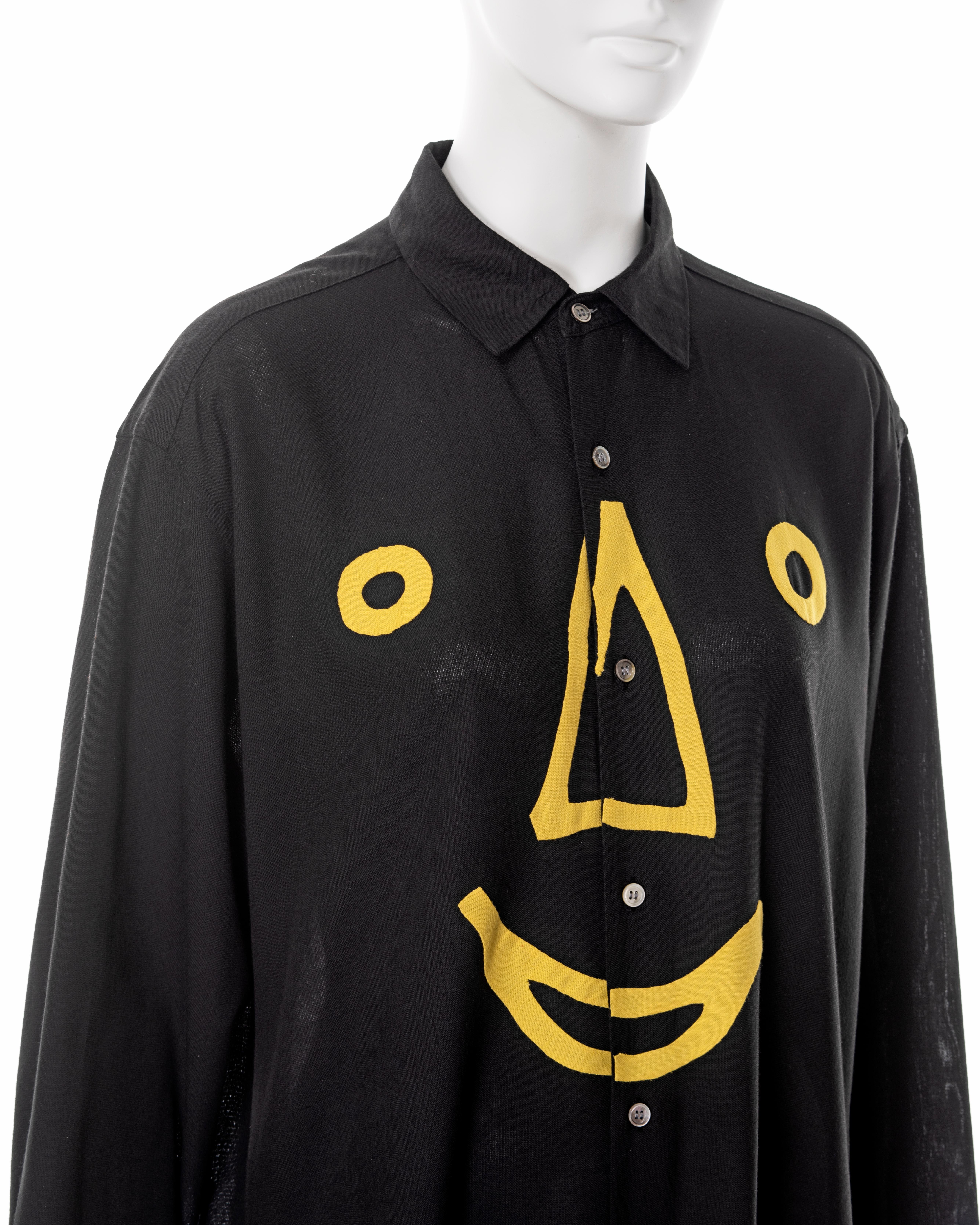 Yohji Yamamoto men's black rayon 'Smiley Face' shirt, fw 1991 For Sale 3