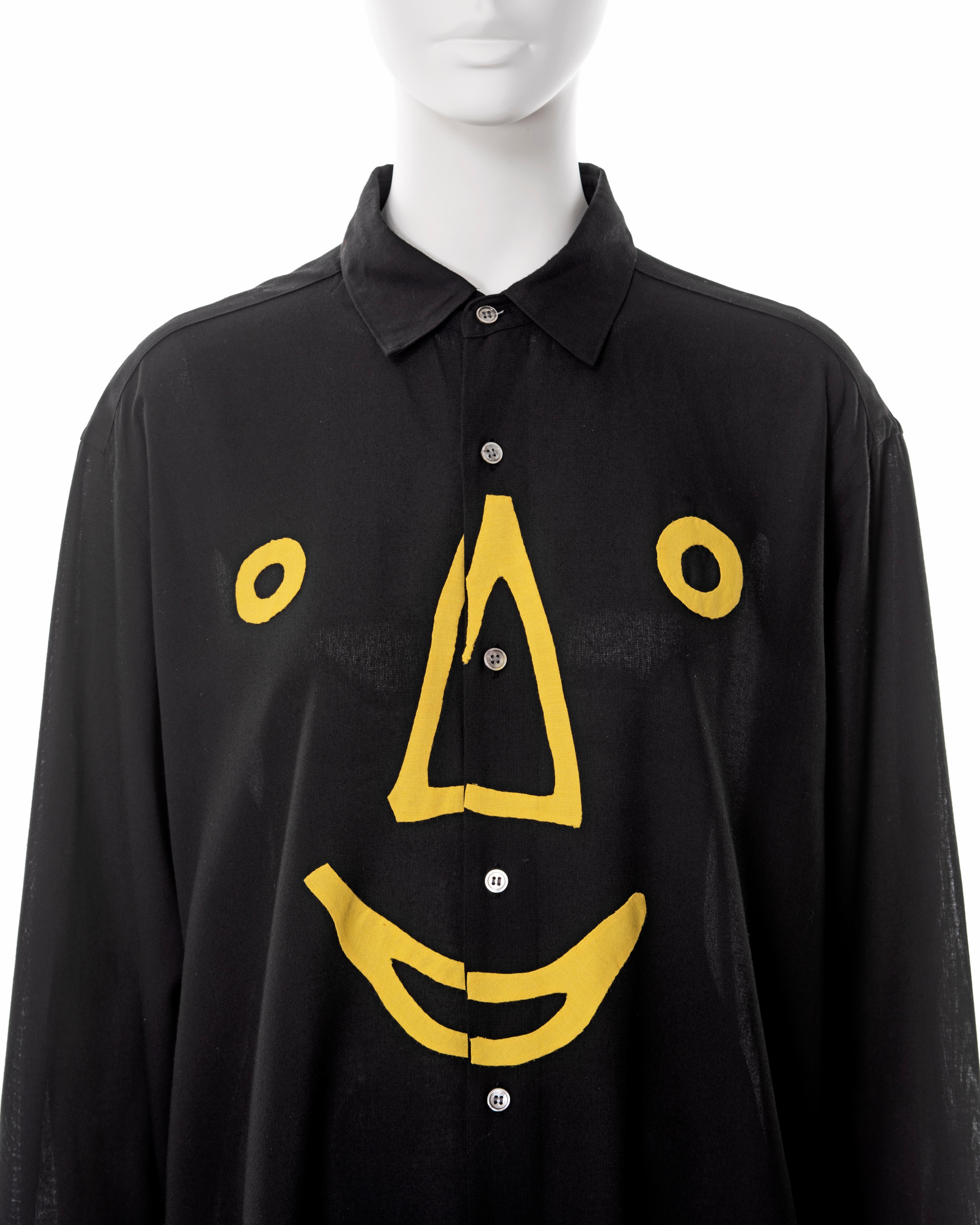 Yohji Yamamoto men's black rayon 'Smiley Face' shirt, fw 1991 In Excellent Condition For Sale In London, GB