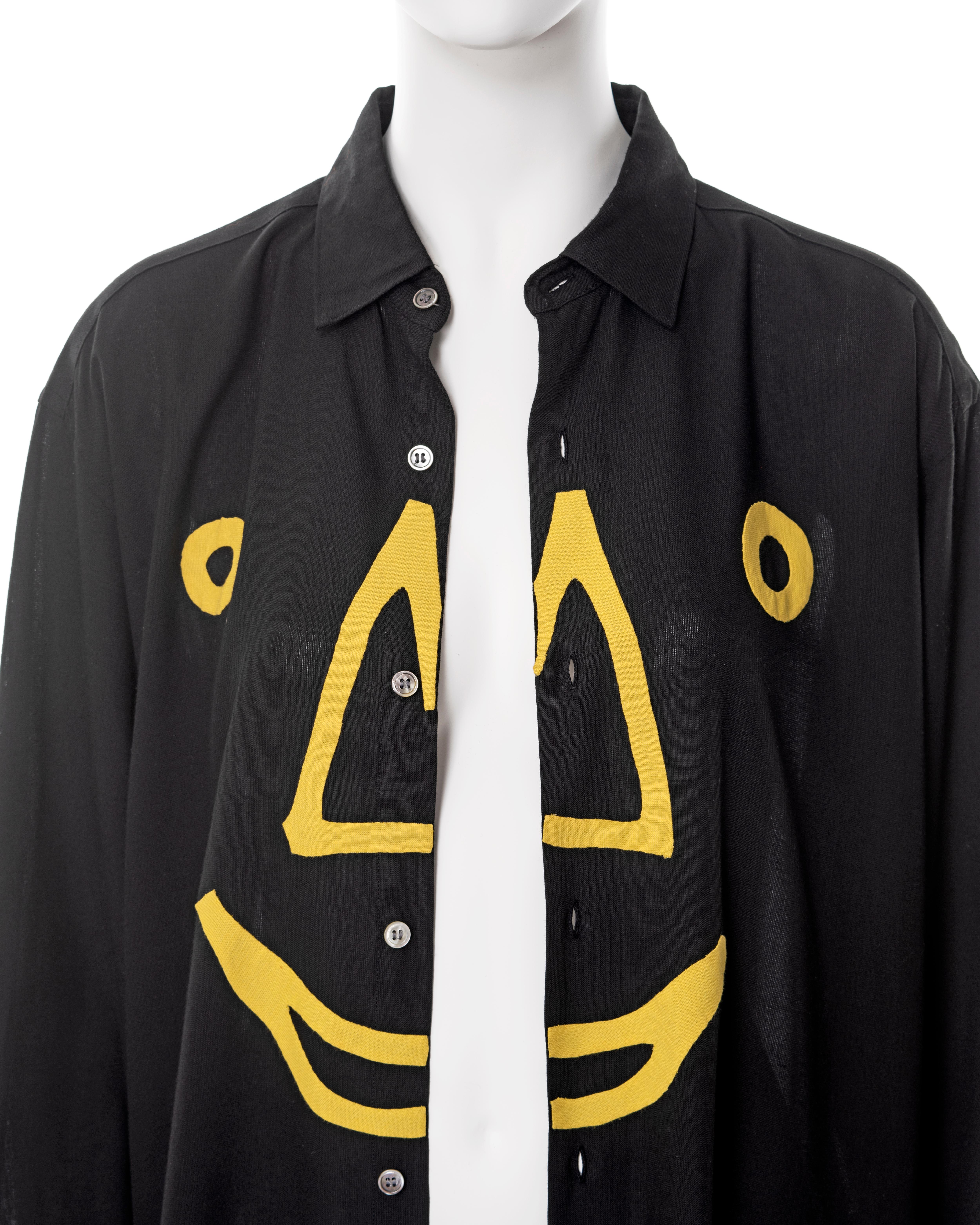 Yohji Yamamoto men's black rayon 'Smiley Face' shirt, fw 1991 For Sale 1
