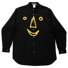Camisa "Smiley Face" de rayón negro para hombre Yohji Yamamoto, fw 1991