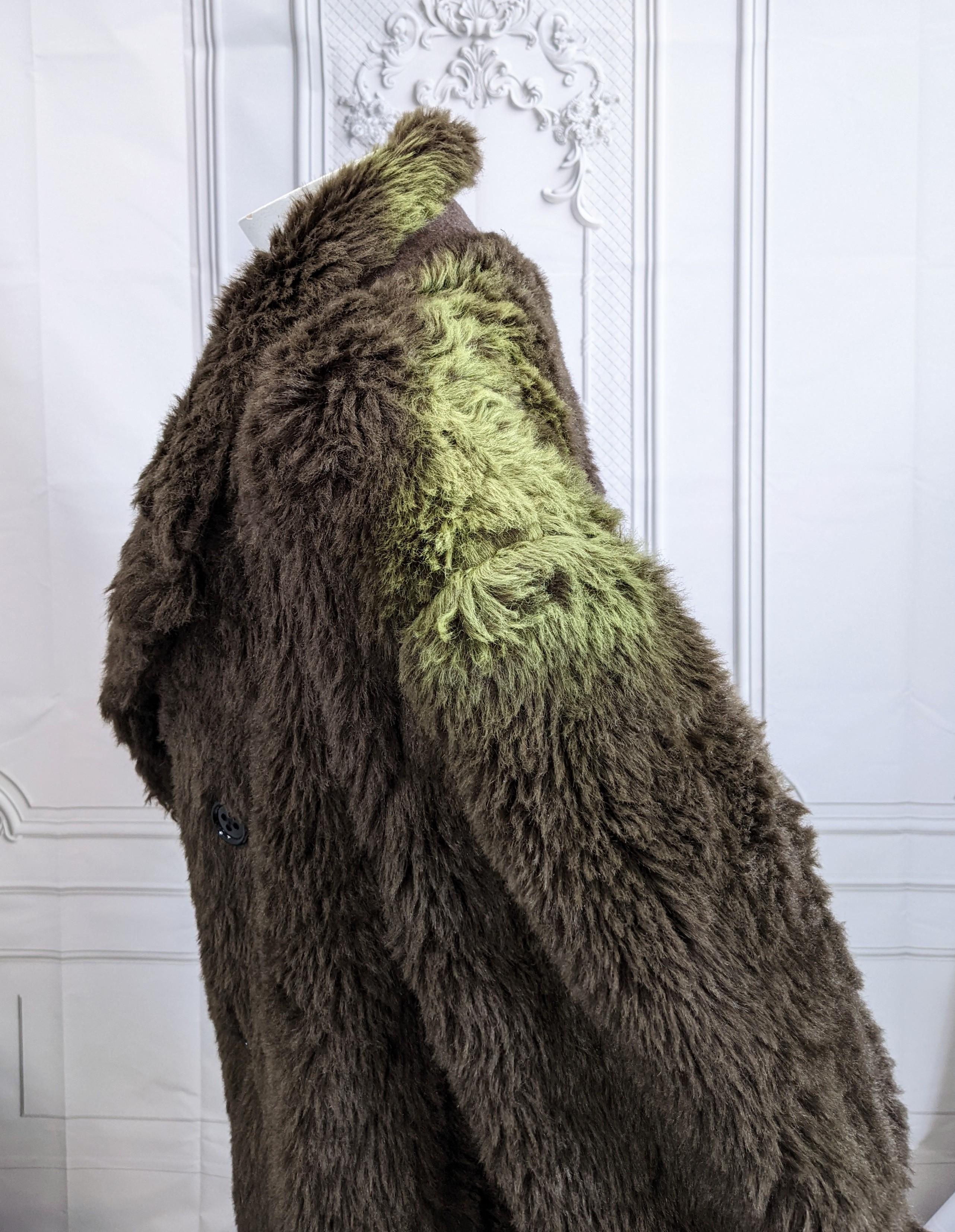 Yohji Yamamoto Mens Double Breasted Faux Fur Teddy Coat In Good Condition For Sale In New York, NY