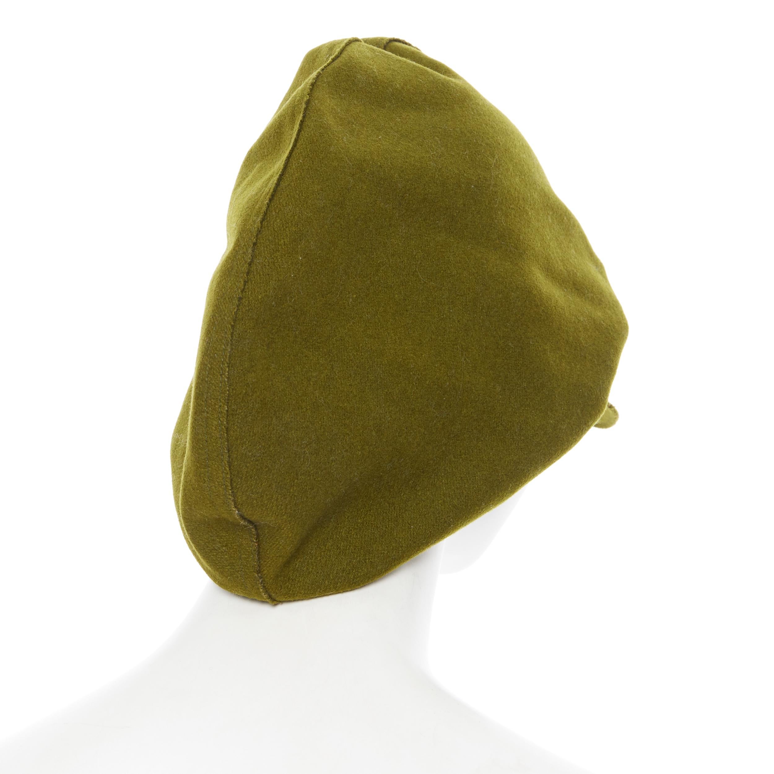 YOHJI YAMAMOTO military green wool short beak oversized draped beanie hat In Excellent Condition In Hong Kong, NT