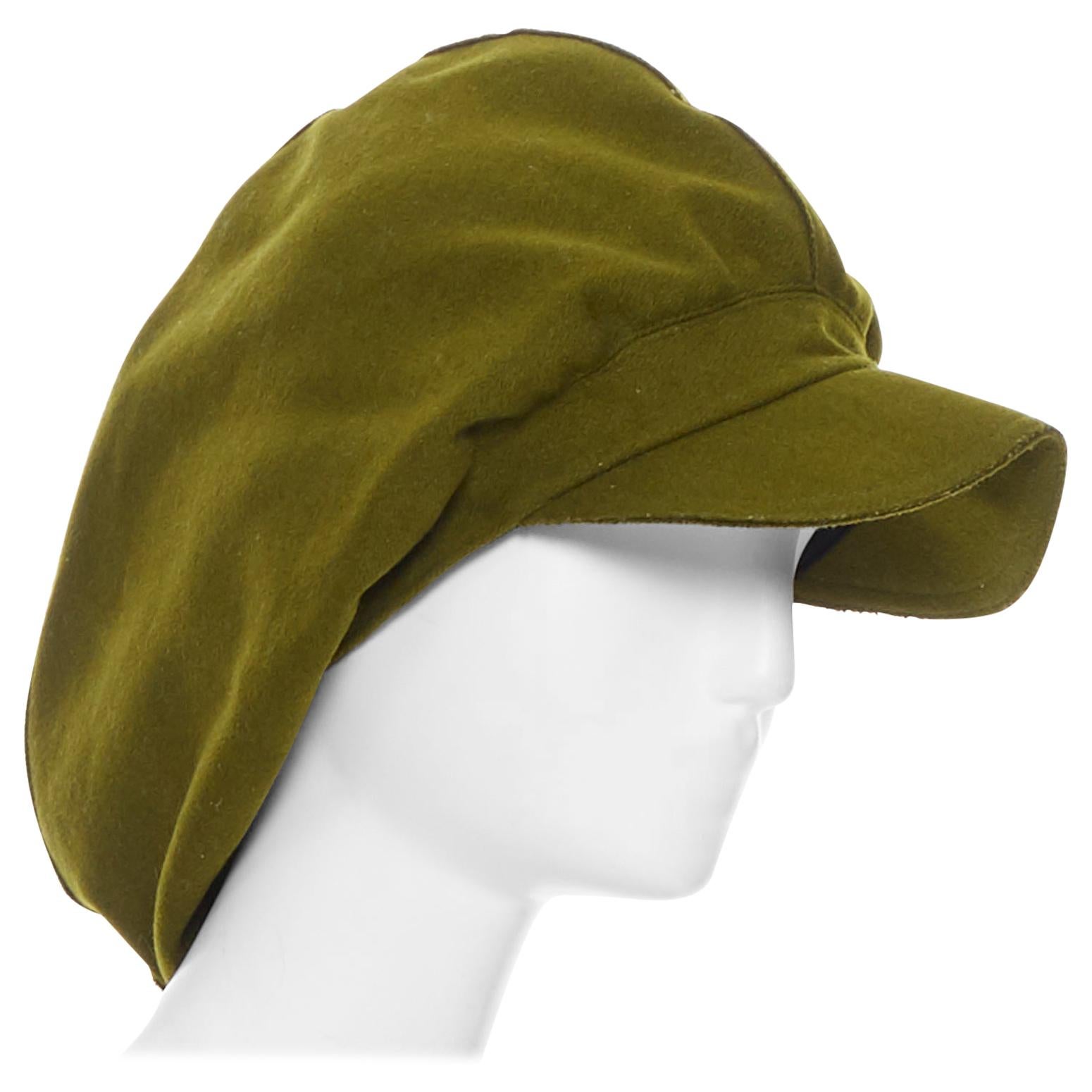 YOHJI YAMAMOTO military green wool short beak oversized draped beanie hat
