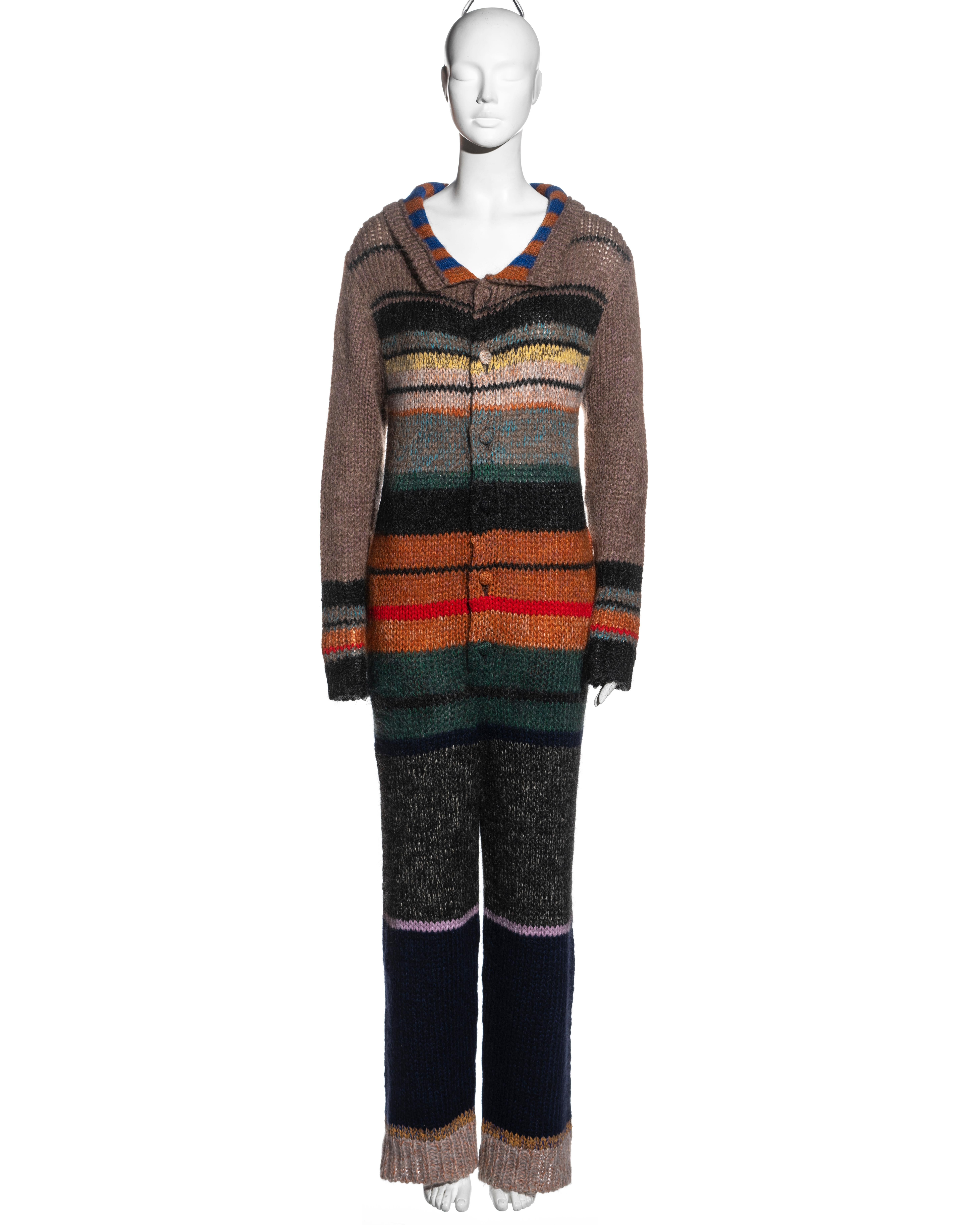 Black Yohji Yamamoto multicoloured striped chunky knitted wool jumpsuit, fw 1998