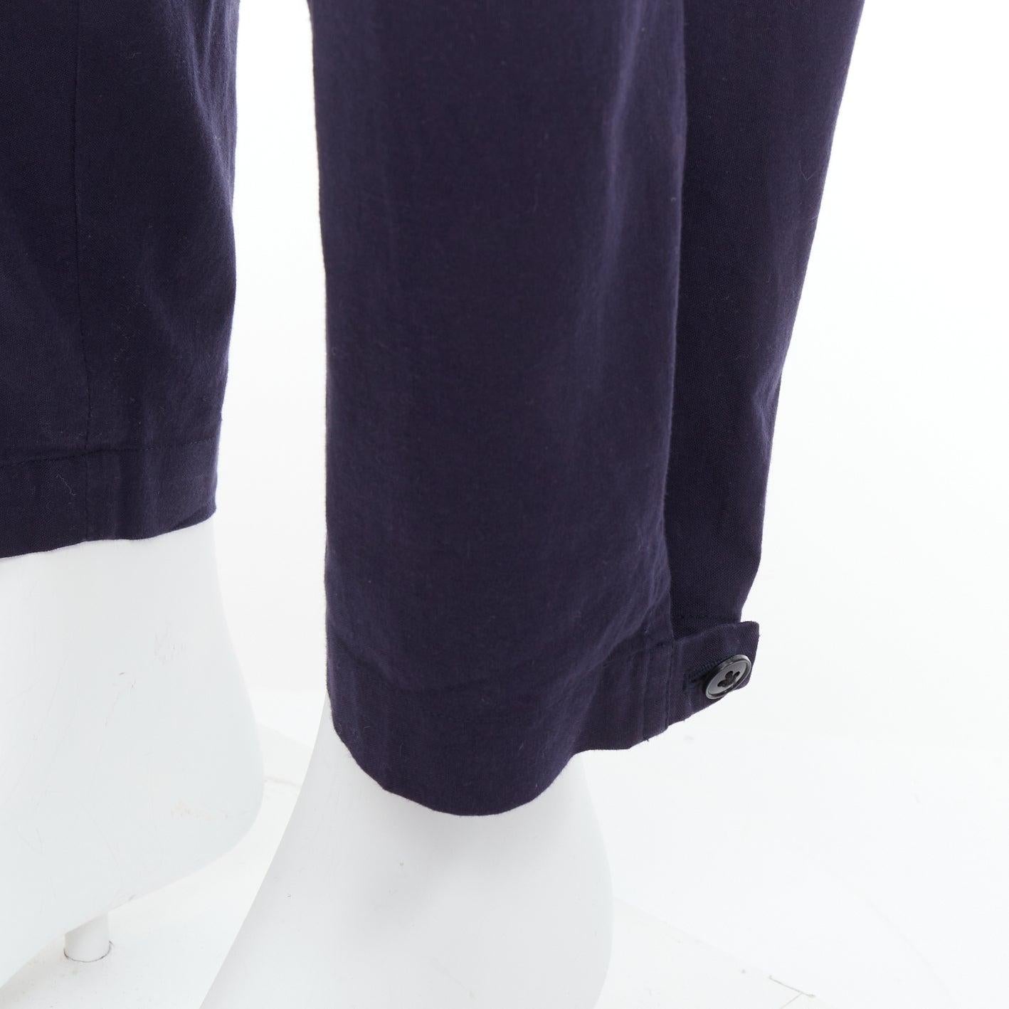YOHJI YAMAMOTO Pantalon effilé bleu marine 100 % coton plissé sur le devant JP4 XL en vente 2