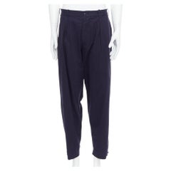 YOHJI YAMAMOTO navy 100% cotton pleated front tapered pants JP4 XL