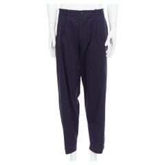YOHJI YAMAMOTO marineblaue Hose aus 100 % Baumwolle mit plissierter Vorderseite JP4 XL