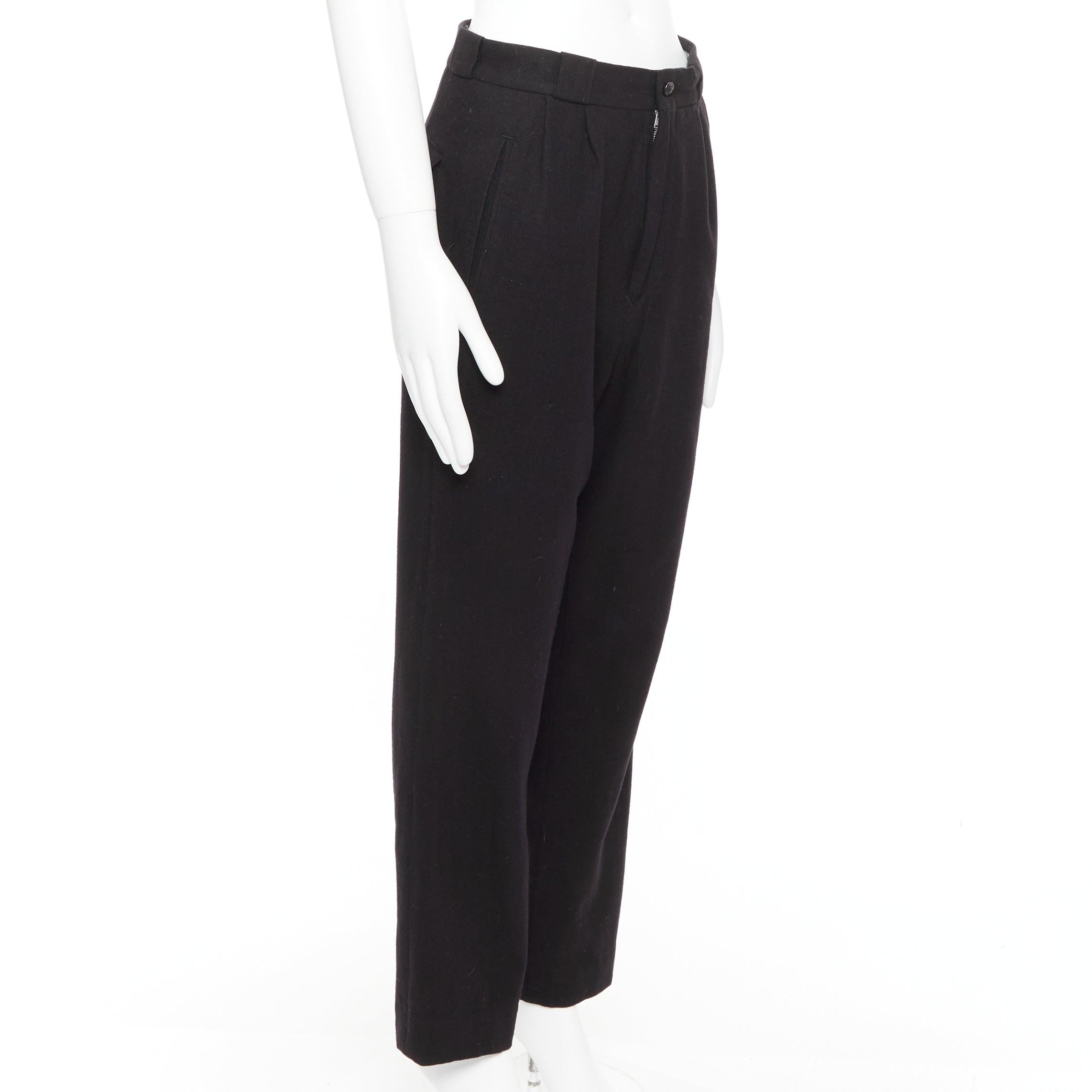 Noir Pantalon effilé YOHJI YAMAMOTO bleu marine 100 % laine plissé à l'avant et à rabat arrière M en vente