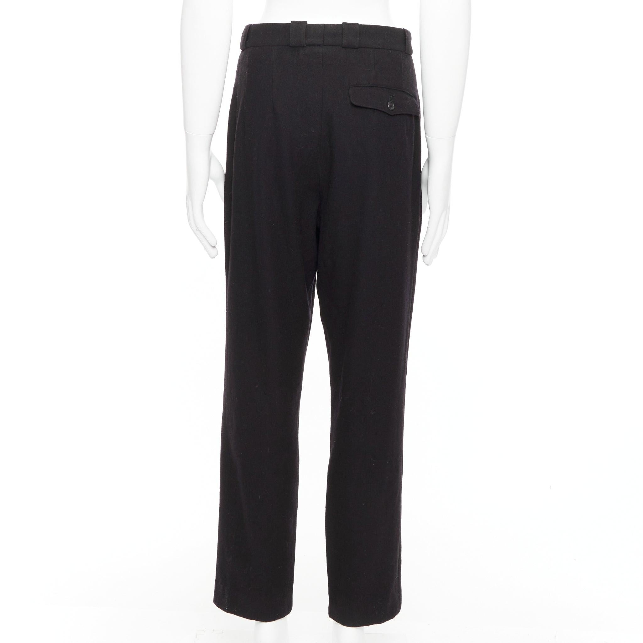 Pantalon effilé YOHJI YAMAMOTO bleu marine 100 % laine plissé à l'avant et à rabat arrière M Pour hommes en vente