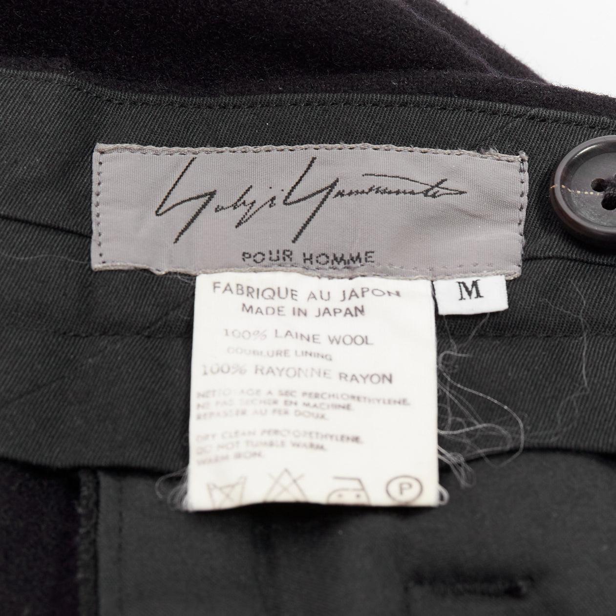 Pantalon effilé YOHJI YAMAMOTO bleu marine 100 % laine plissé à l'avant et à rabat arrière M en vente 3