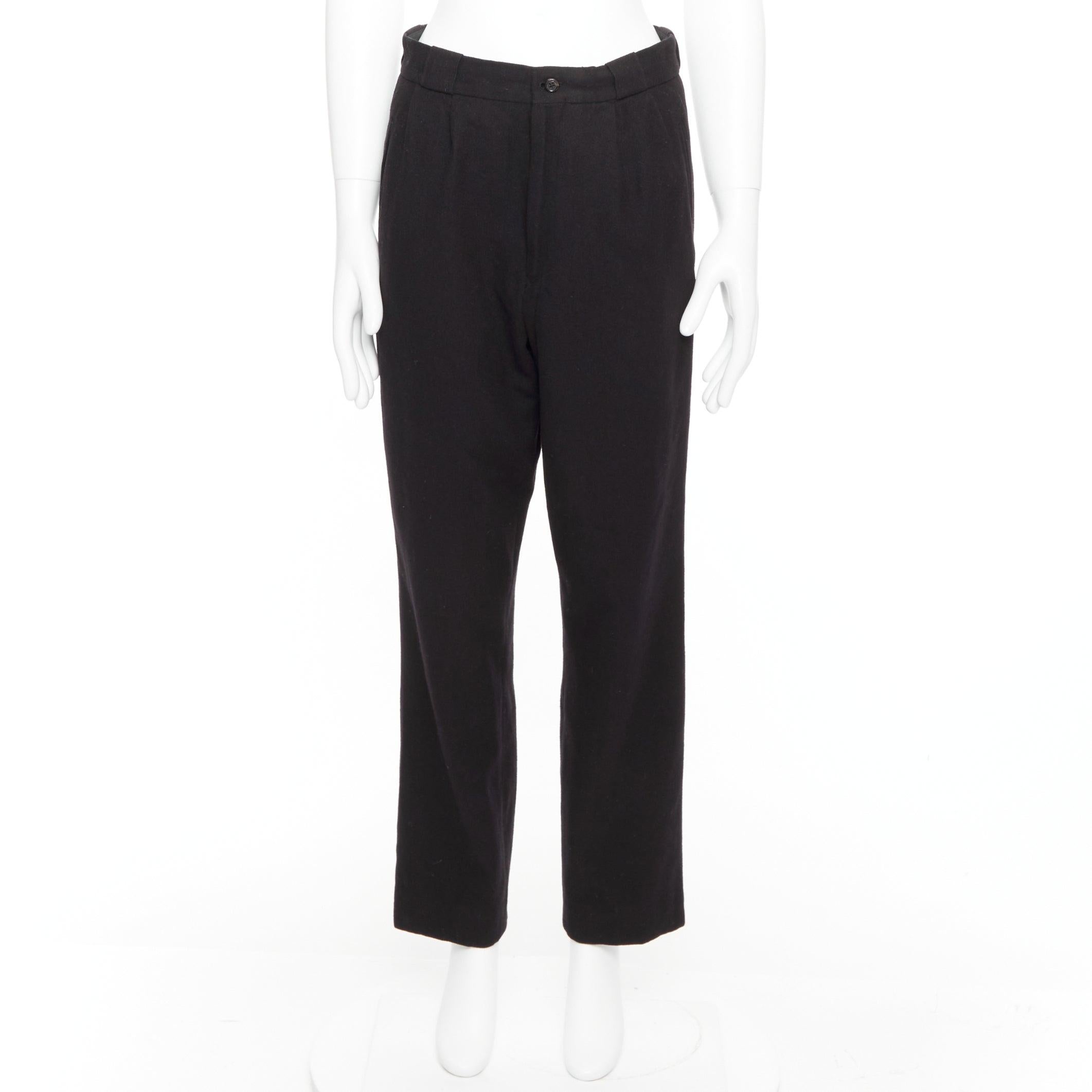 Pantalon effilé YOHJI YAMAMOTO bleu marine 100 % laine plissé à l'avant et à rabat arrière M en vente 4