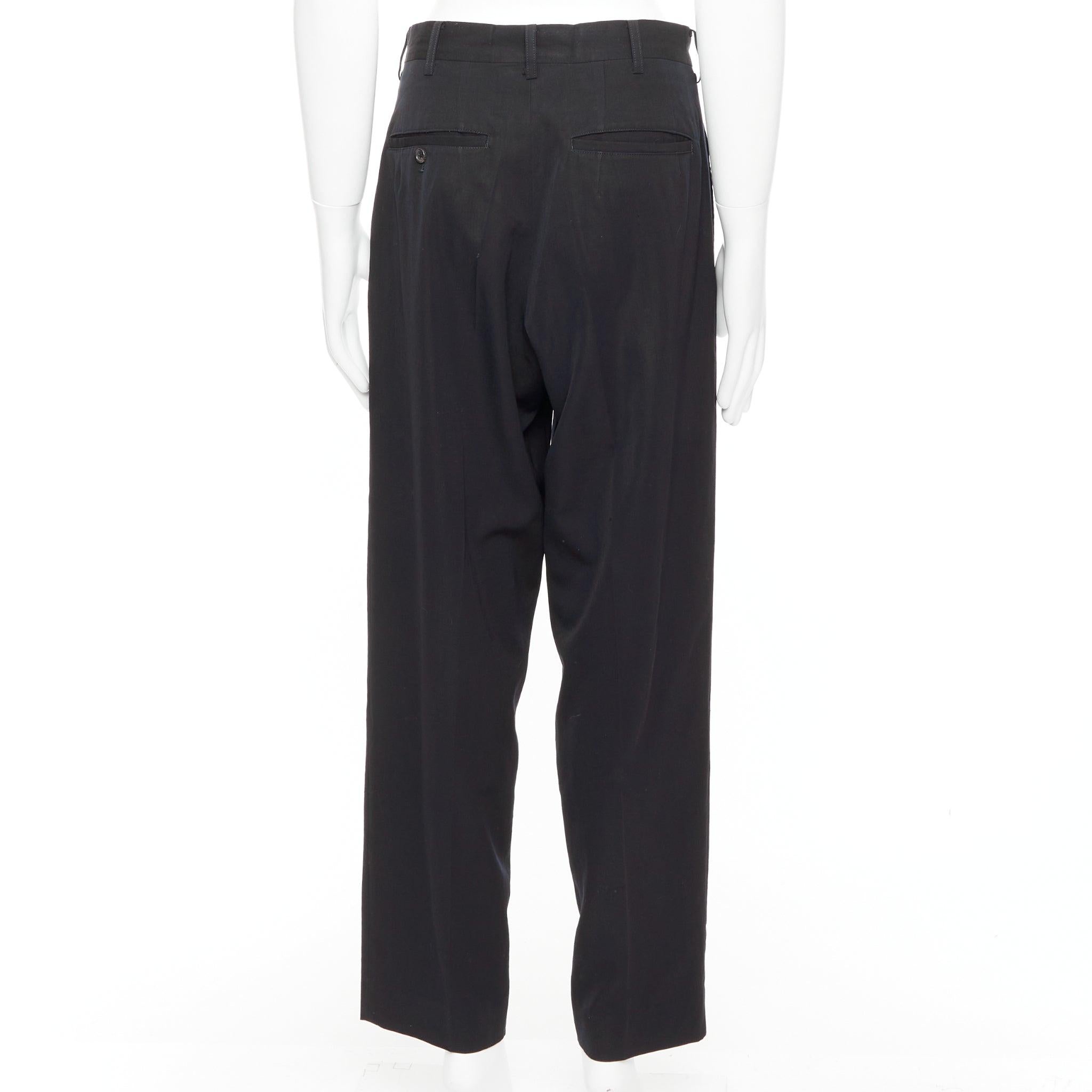 YOHJI YAMAMOTO Pantalon large plissé à l'avant et effilé bleu marine 100 % laine S Pour hommes en vente
