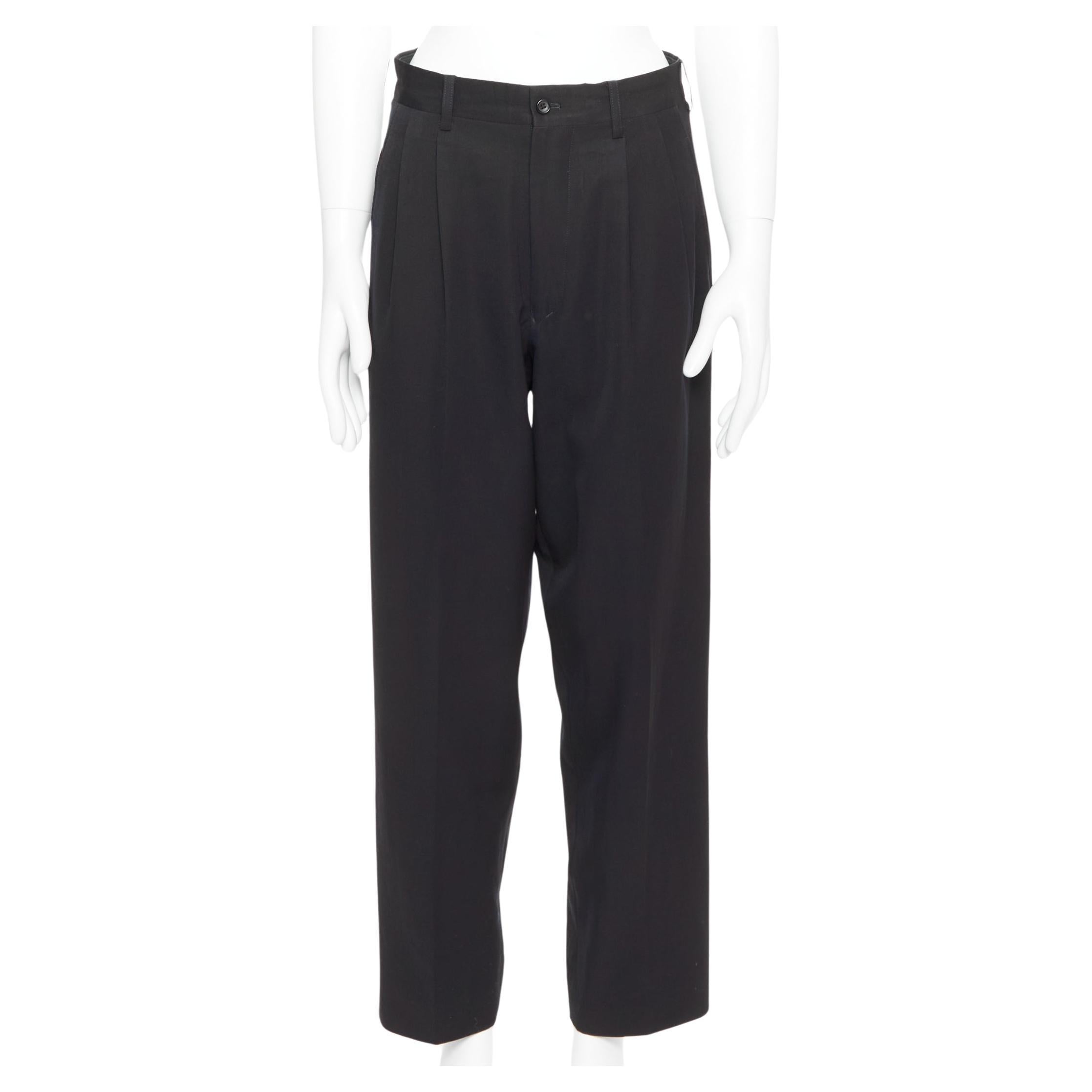 YOHJI YAMAMOTO Pantalon large plissé à l'avant et effilé bleu marine 100 % laine S